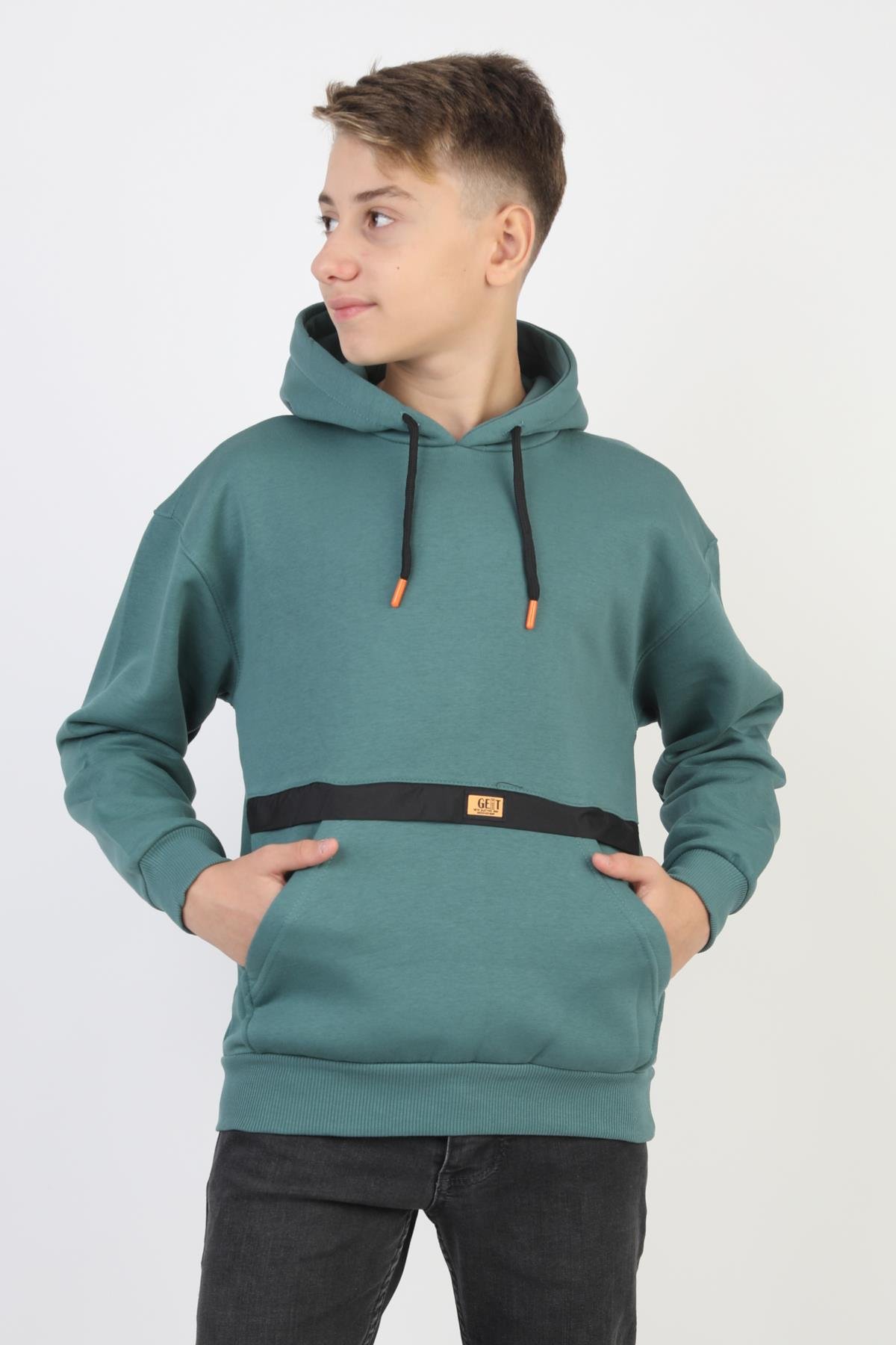Kapşonlu Kanguru Cepli Detaylı Erkek Çocuk Sweatshirt