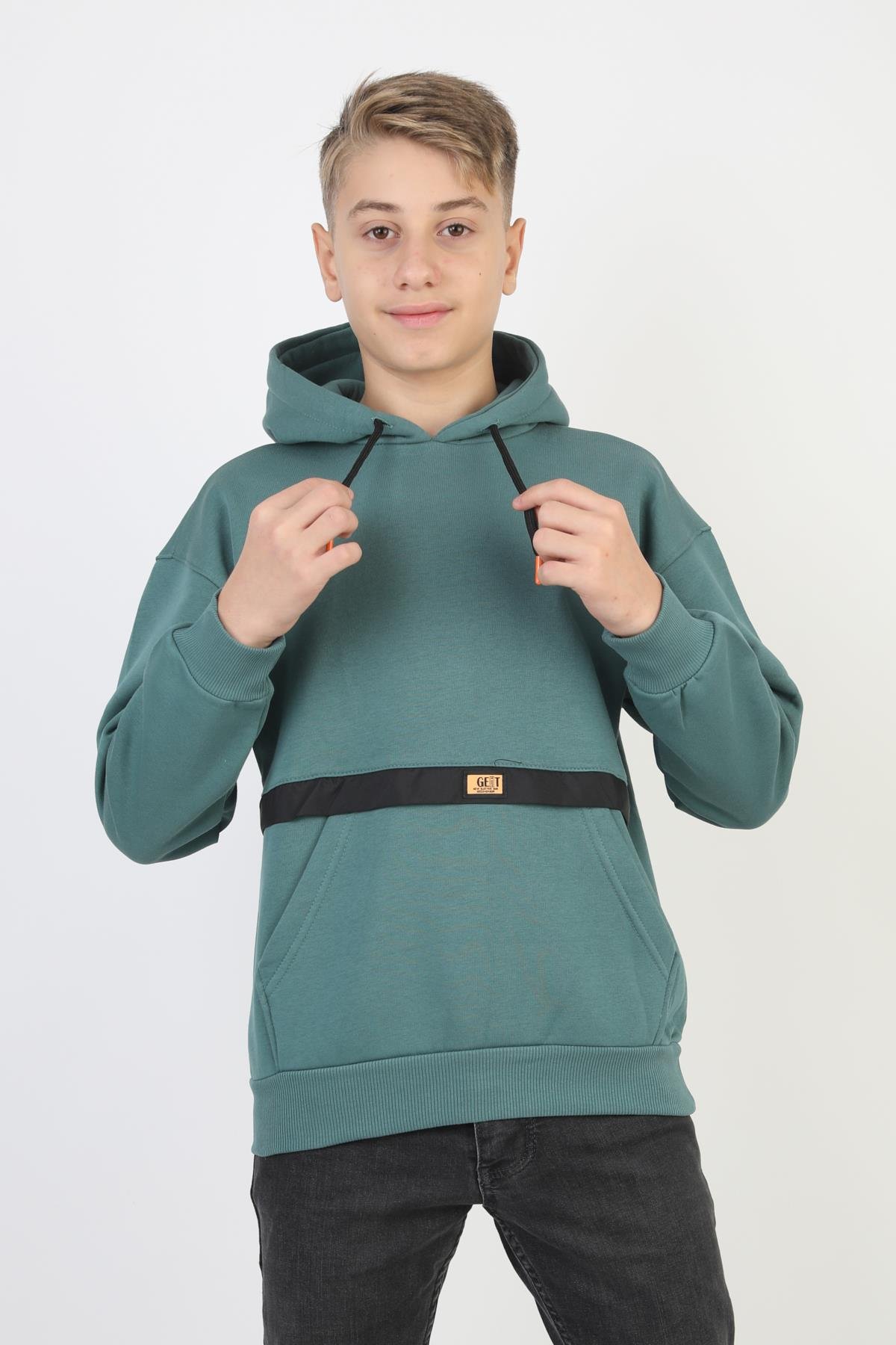 Kapşonlu Kanguru Cepli Detaylı Erkek Çocuk Sweatshirt