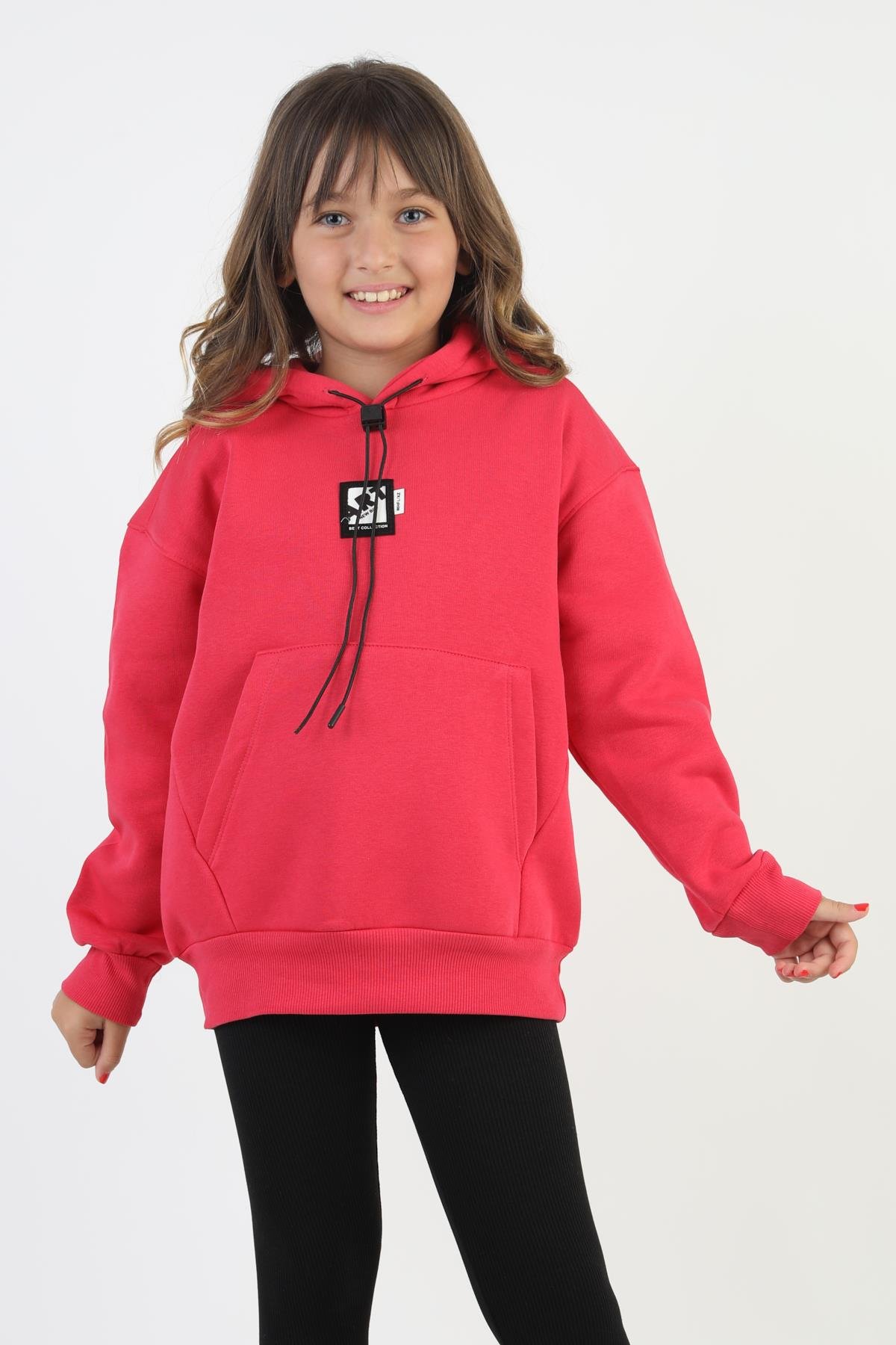Kapşonlu Kanguru Cepli Kız Çocuk Sweatshirt
