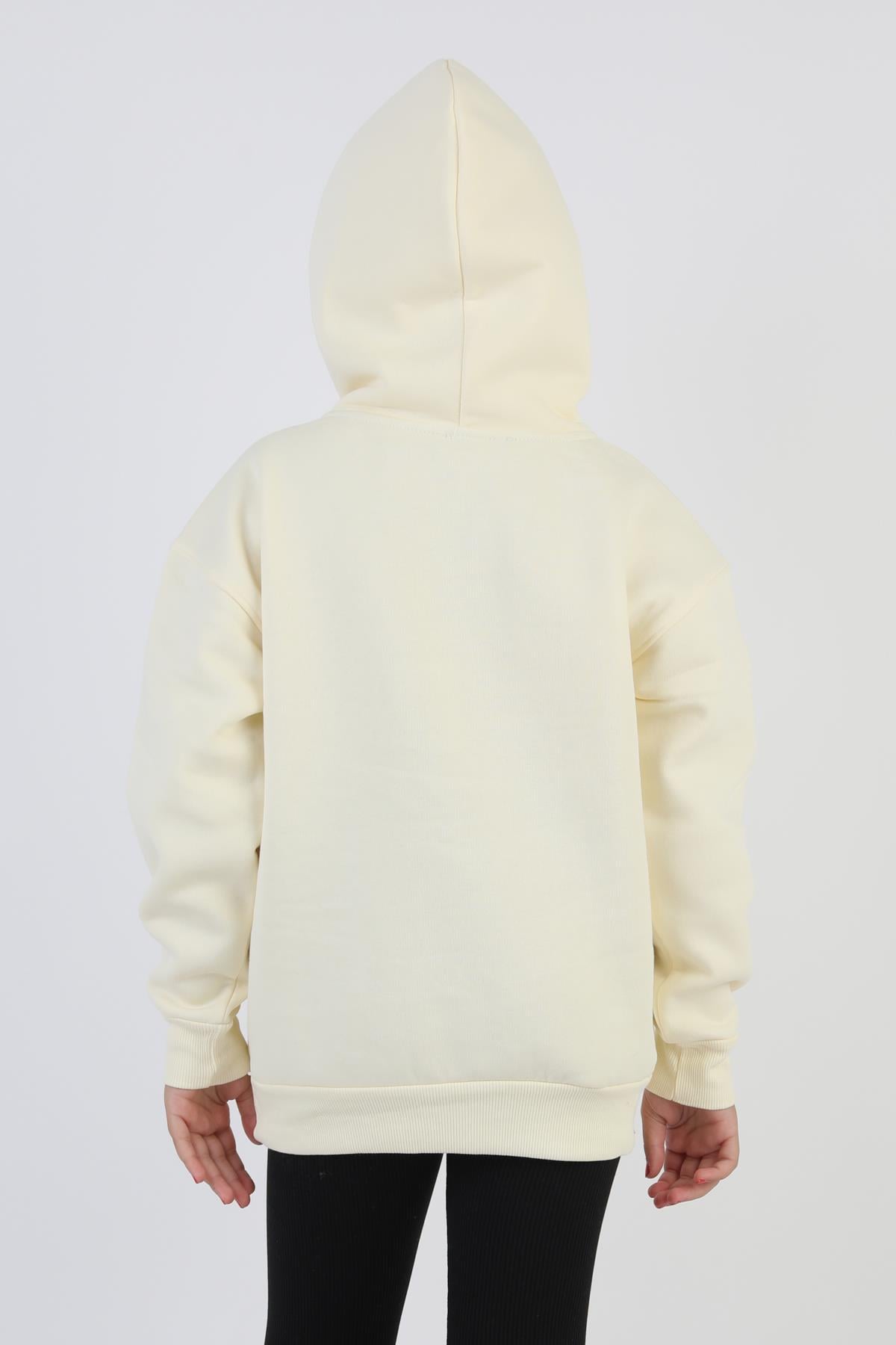 Kapşonlu Love Baskılı Kanguru Cepli Kız Çocuk Sweatshirt