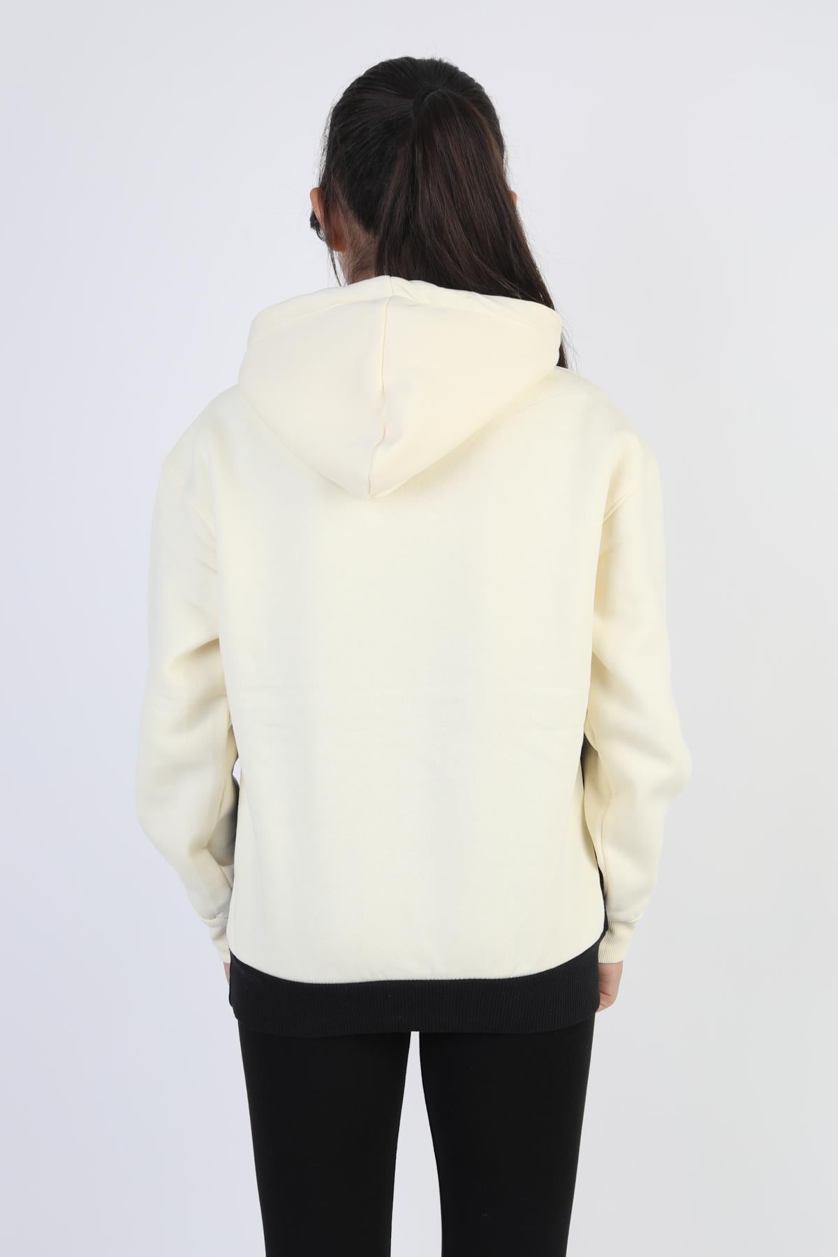 Kapşonlu Oxford Baskılı Kanguru Cepli Kız Çocuk Sweatshirt