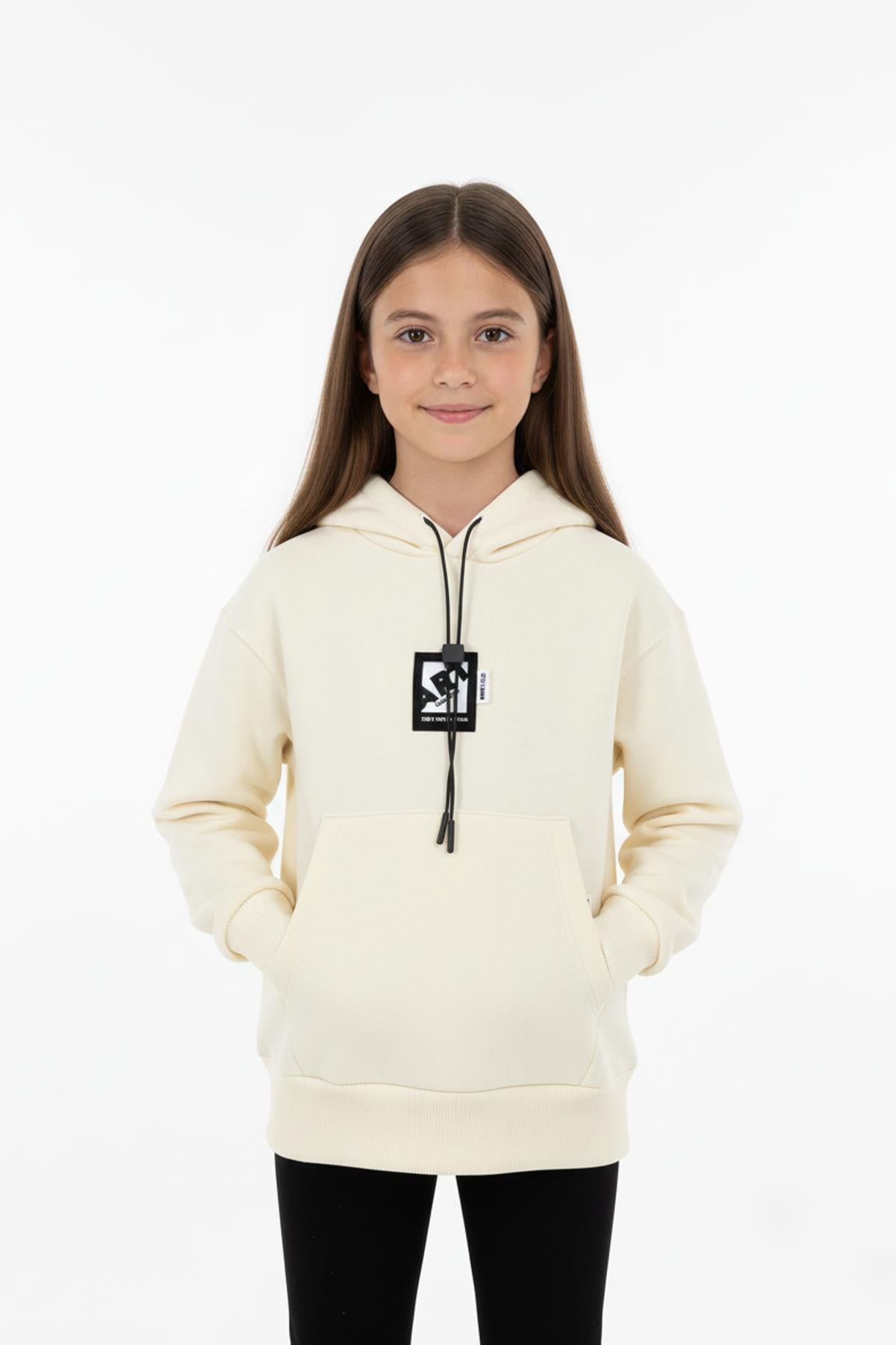 Kapüşonlu Art Baskılı Kanguru Cepli Kız Çocuk Sweatshirt