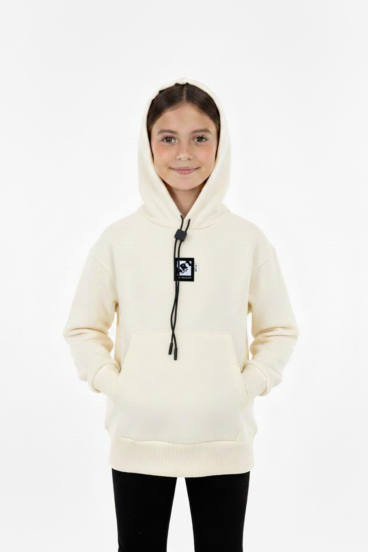 Kapüşonlu Art Baskılı Kanguru Cepli Kız Çocuk Sweatshirt