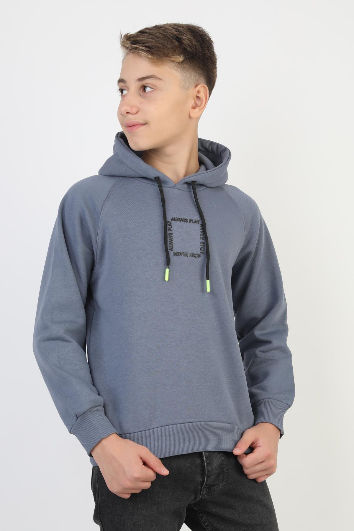 Kapüşonlu Fermuarlı Cepli Erkek Çocuk Sweatshirt