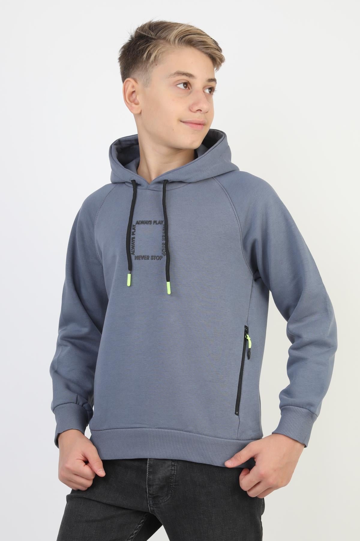Kapüşonlu Fermuarlı Cepli Erkek Çocuk Sweatshirt