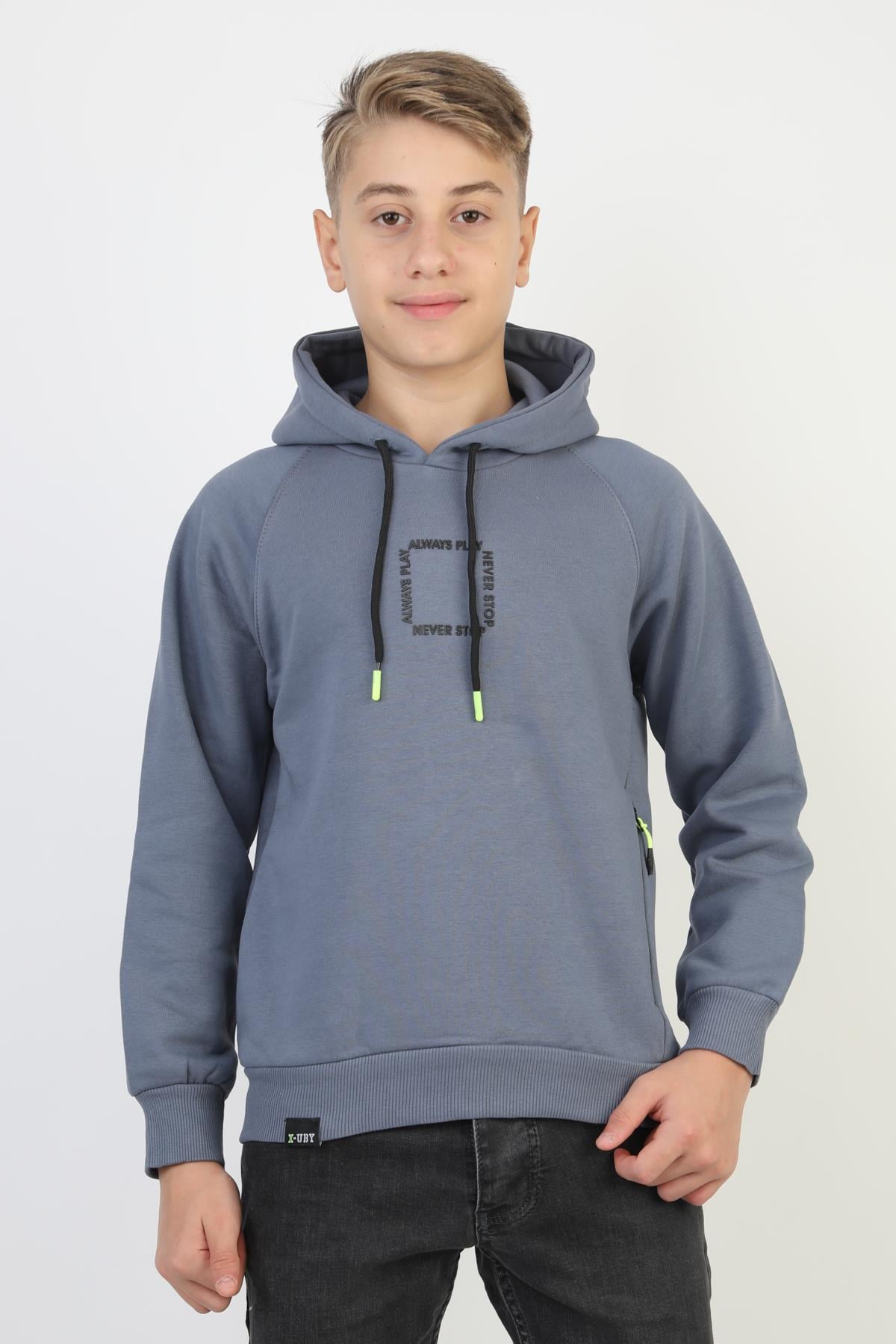 Kapüşonlu Fermuarlı Cepli Erkek Çocuk Sweatshirt