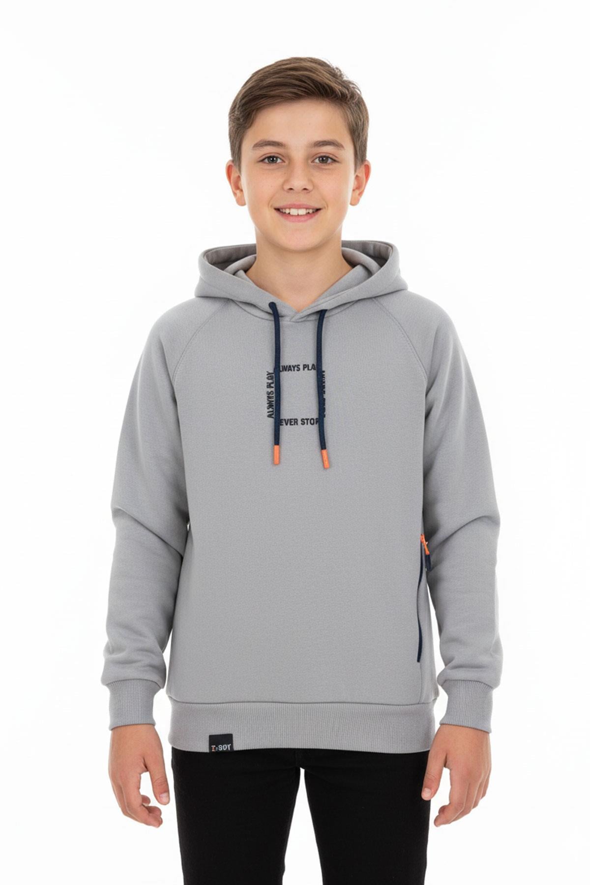 Kapüşonlu Fermuarlı Cepli Erkek Çocuk Sweatshirt