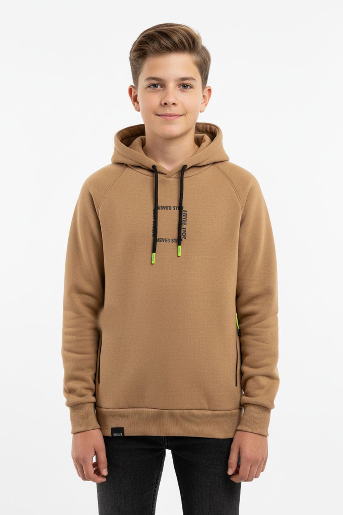Kapüşonlu Fermuarlı Cepli Erkek Çocuk Sweatshirt
