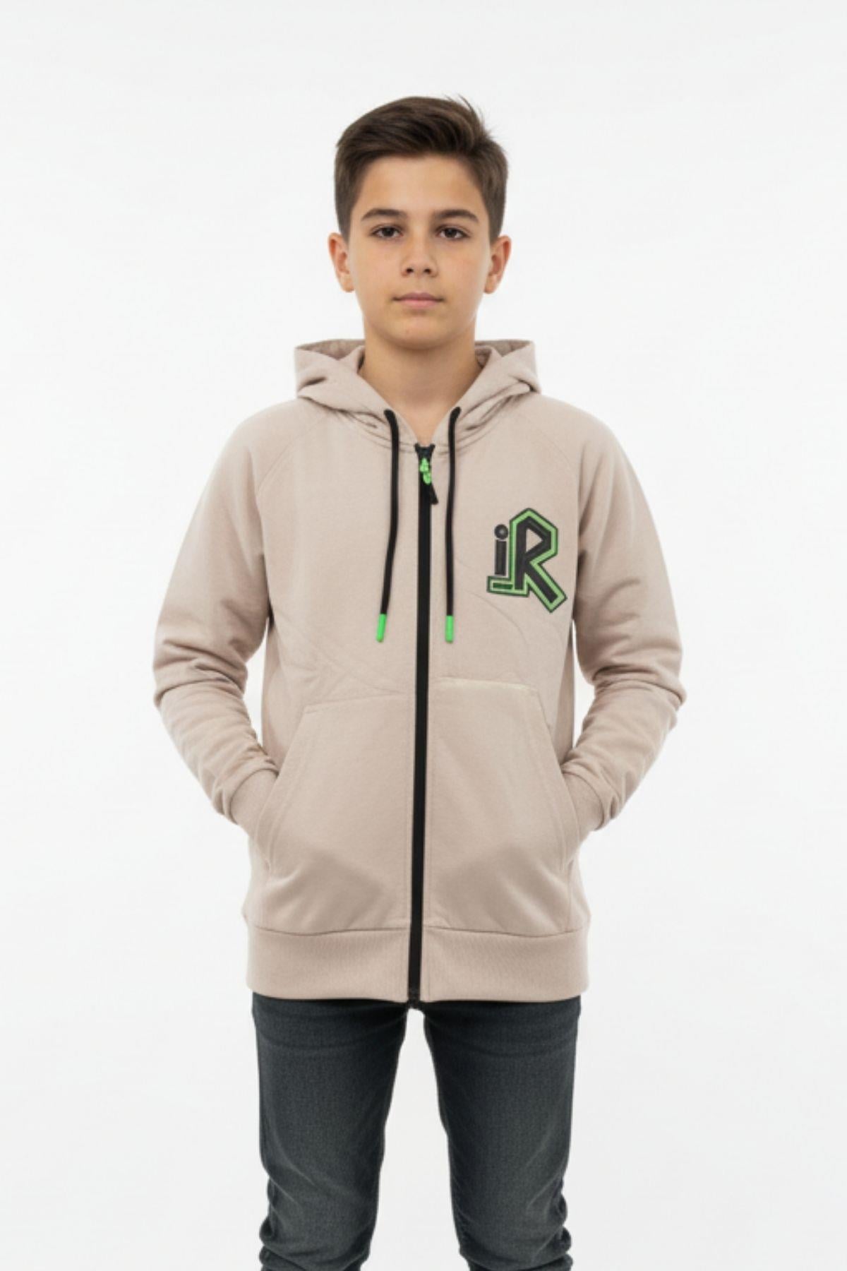 Kapüşonlu Fermuarlı Yandan Cepli Baskılı %100 Pamuk 2 İplik Mevsimlik Erkek Çocuk Sweatshirt