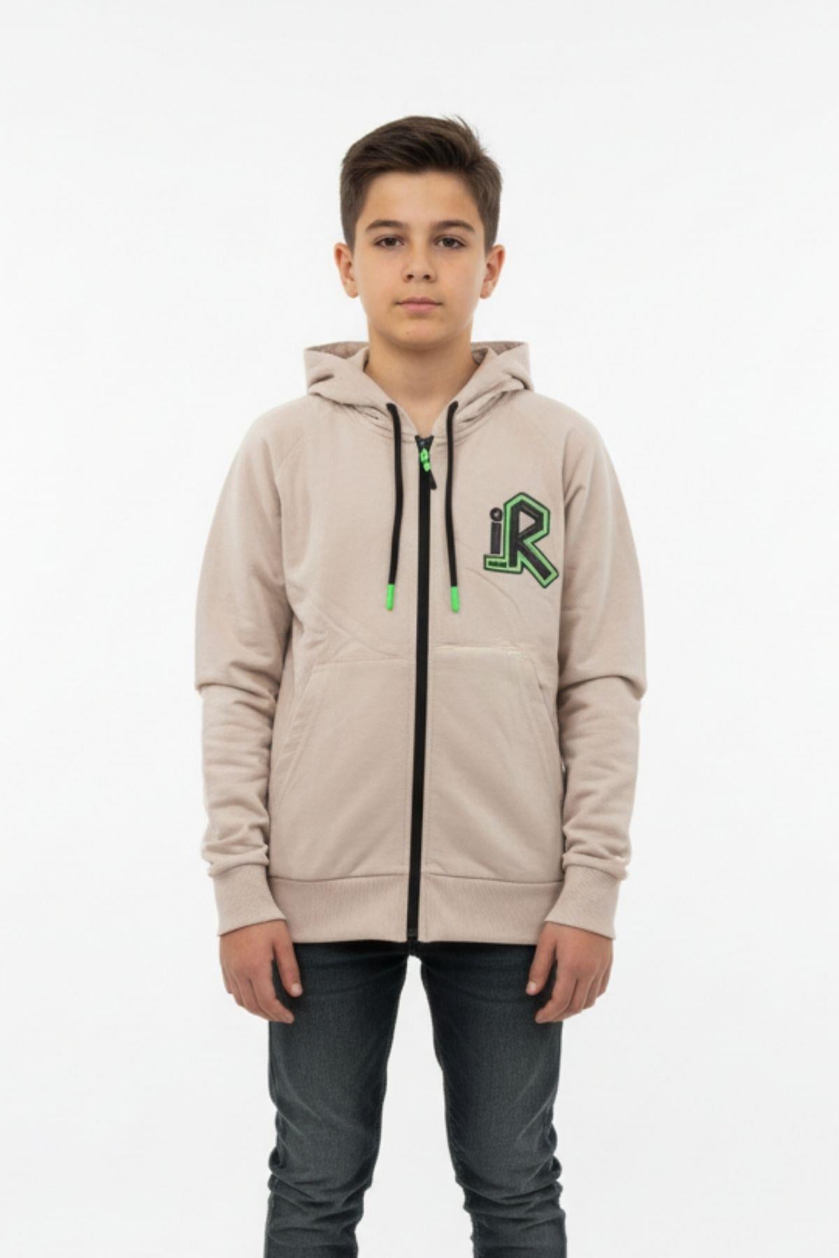 Kapüşonlu Fermuarlı Yandan Cepli Baskılı %100 Pamuk 2 İplik Mevsimlik Erkek Çocuk Sweatshirt