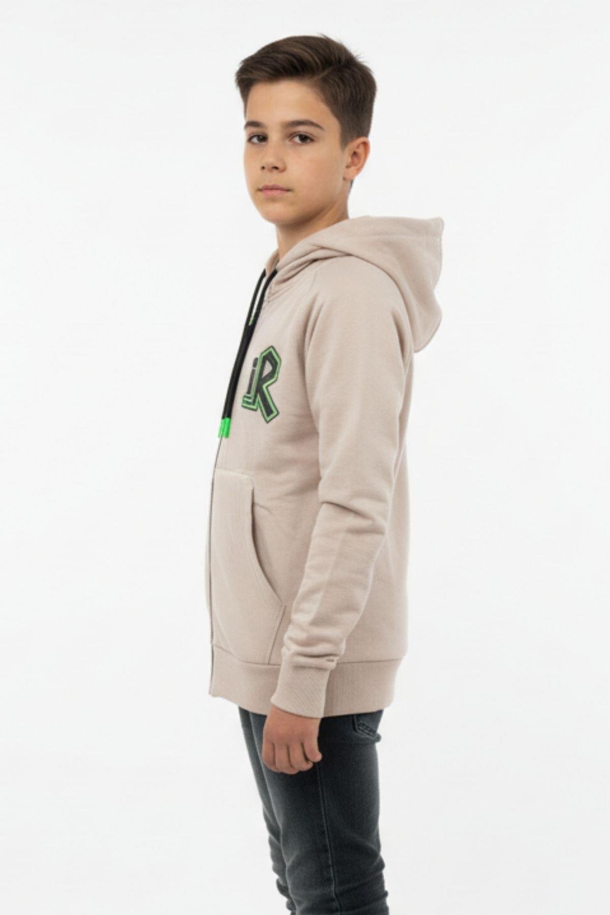 Kapüşonlu Fermuarlı Yandan Cepli Baskılı %100 Pamuk 2 İplik Mevsimlik Erkek Çocuk Sweatshirt