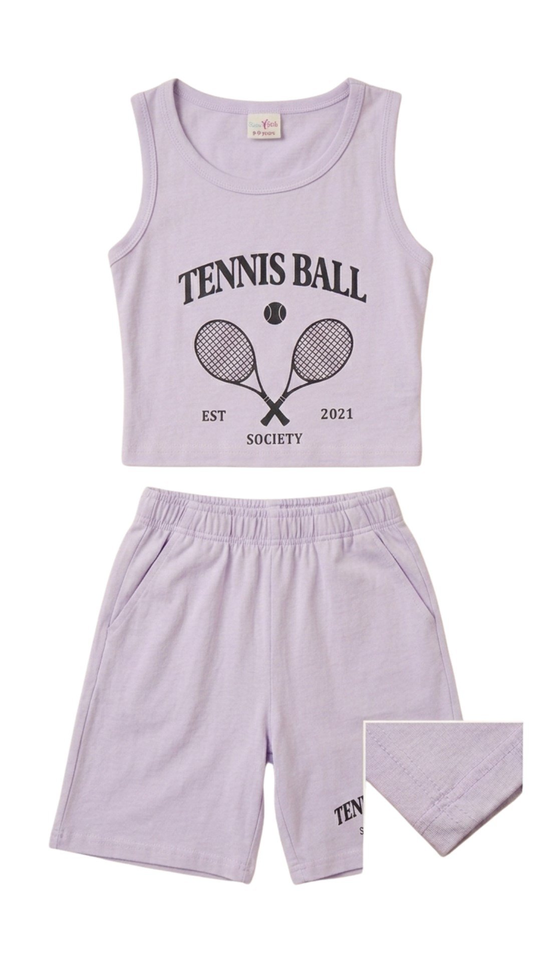 Kız takım Çocuk Sıfır Kol LİLA  Tennis baskılı Kız Takım 