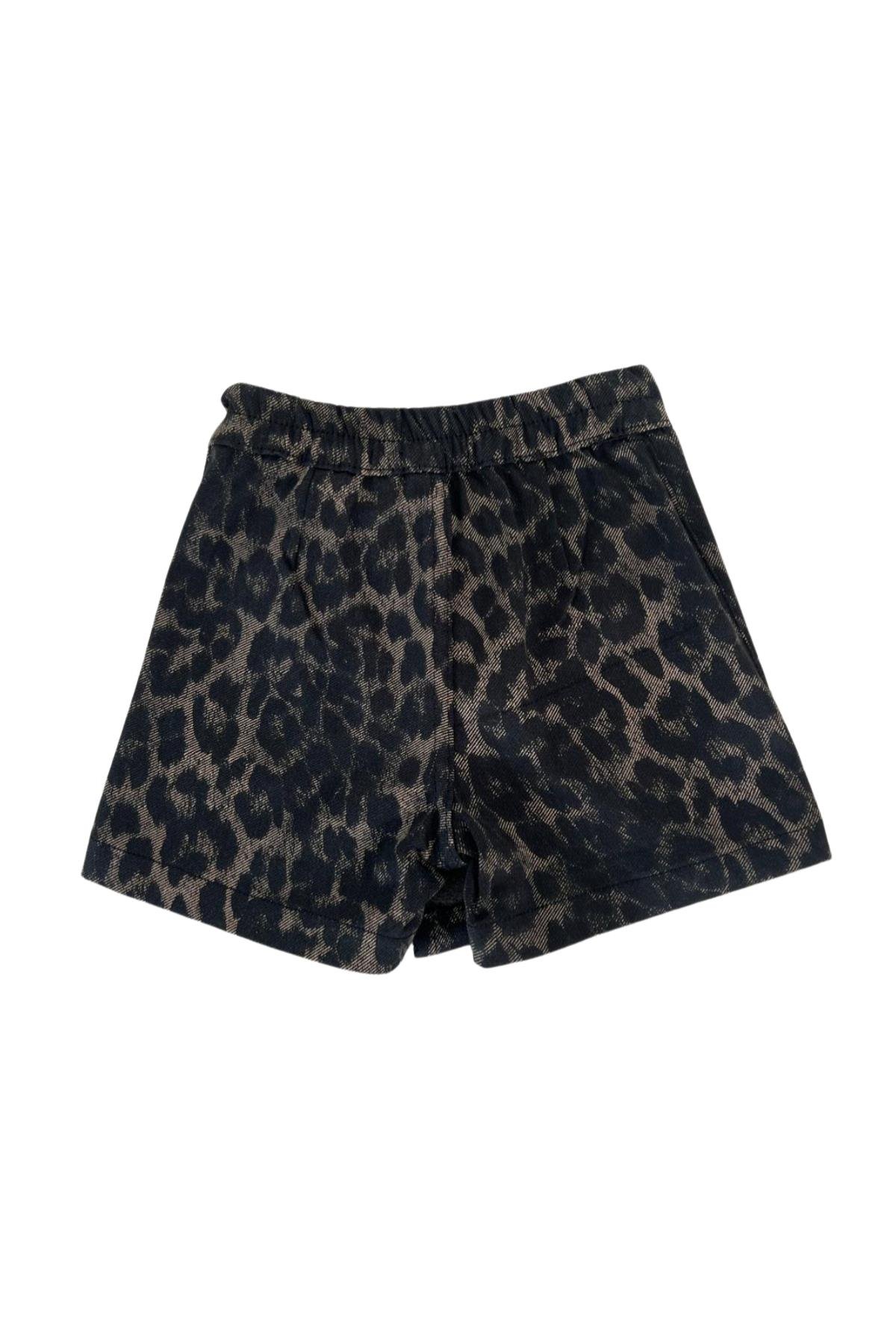 Leopar Baskılı %100 Pamuk Kız Çocuk Kot Şort Etek
