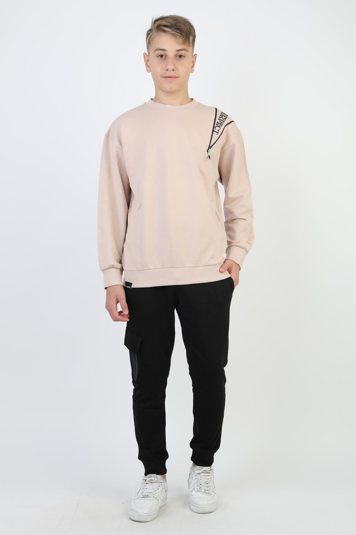 Mevsimlik Respect Baskılı 2 İplik %100 Pamuk 2 İplik Uzun Kollu Erkek Çocuk Sweatshirt
