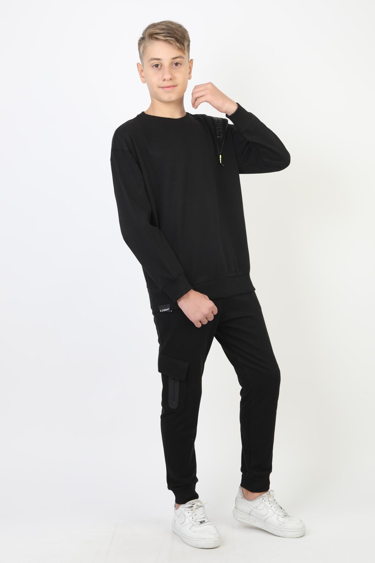 Mevsimlik Respect Baskılı 2 İplik %100 Pamuk 2 İplik Uzun Kollu Erkek Çocuk Sweatshirt