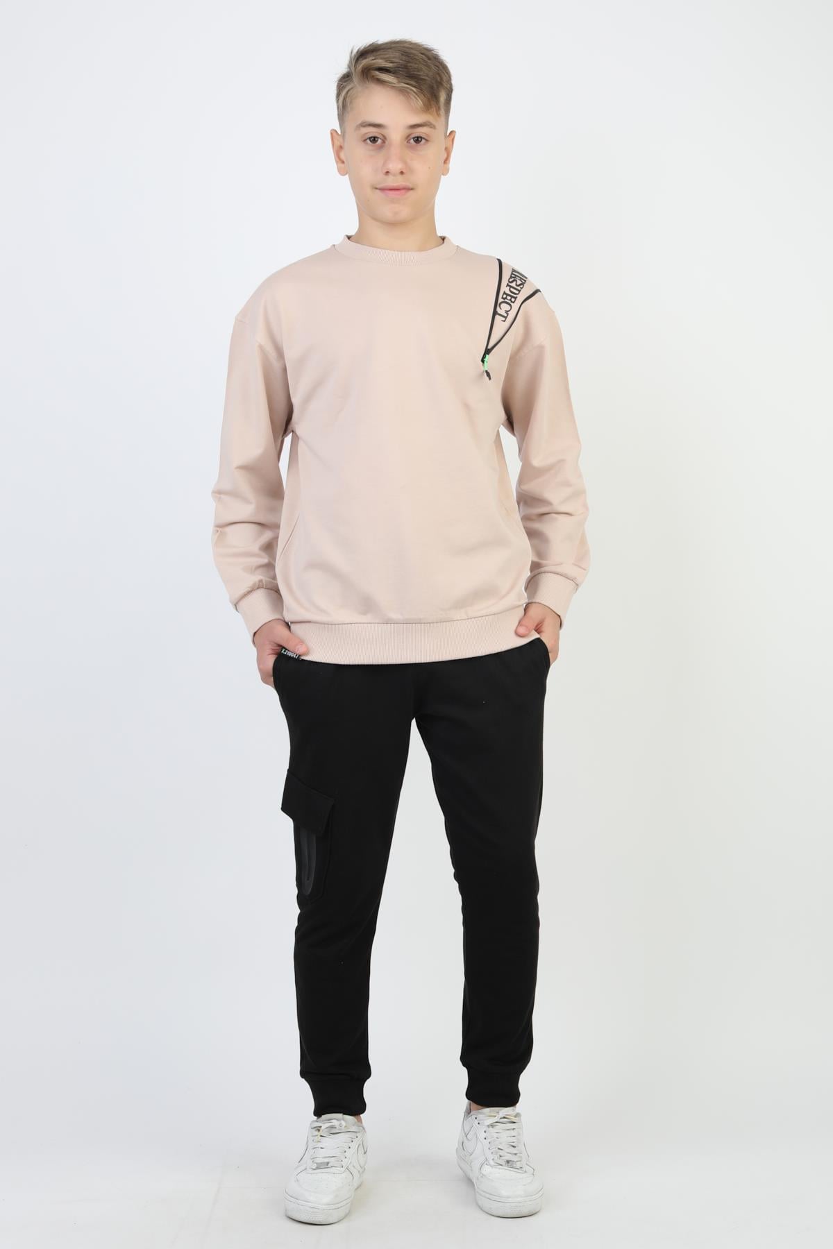 Mevsimlik Respect Baskılı 2 İplik %100 Pamuk 2 İplik Uzun Kollu Erkek Çocuk Sweatshirt