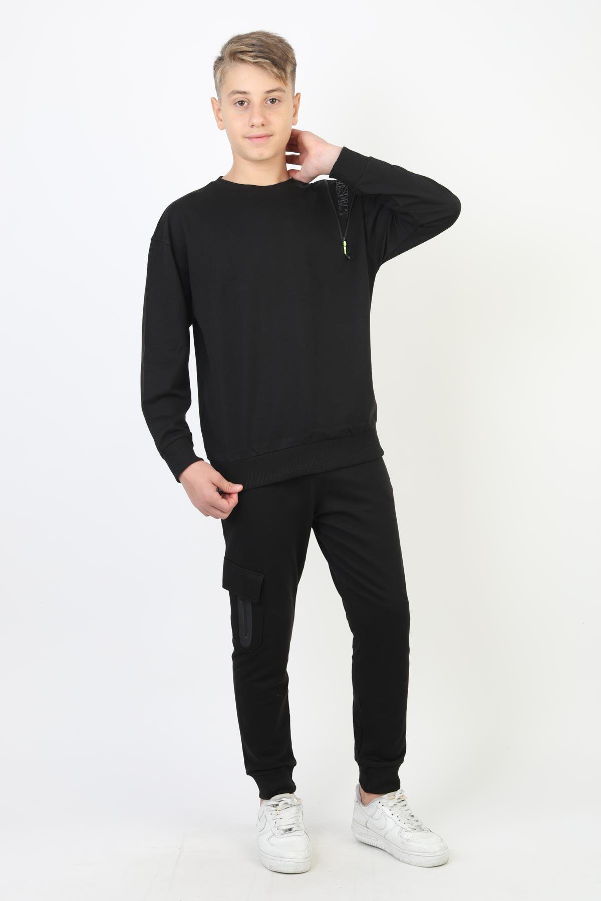 Mevsimlik Respect Baskılı 2 İplik %100 Pamuk 2 İplik Uzun Kollu Erkek Çocuk Sweatshirt