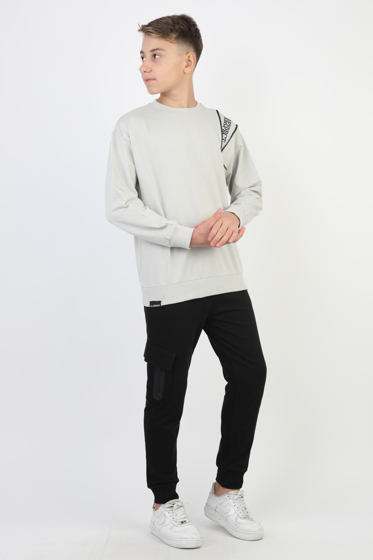 Mevsimlik Respect Baskılı 2 İplik %100 Pamuk 2 İplik Uzun Kollu Erkek Çocuk Sweatshirt