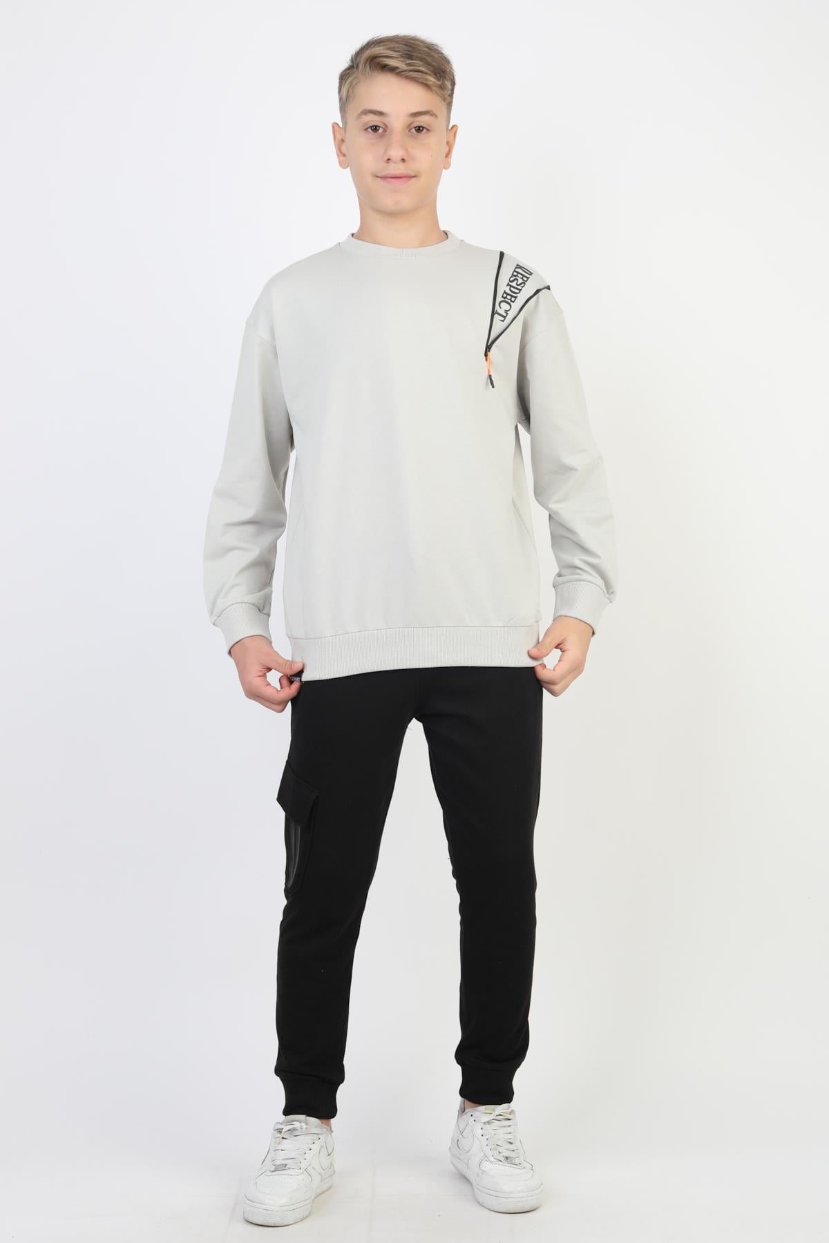 Mevsimlik Respect Baskılı 2 İplik %100 Pamuk 2 İplik Uzun Kollu Erkek Çocuk Sweatshirt
