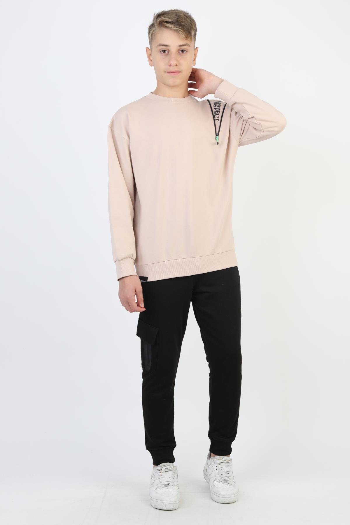 Mevsimlik Respect Baskılı 2 İplik %100 Pamuk 2 İplik Uzun Kollu Erkek Çocuk Sweatshirt