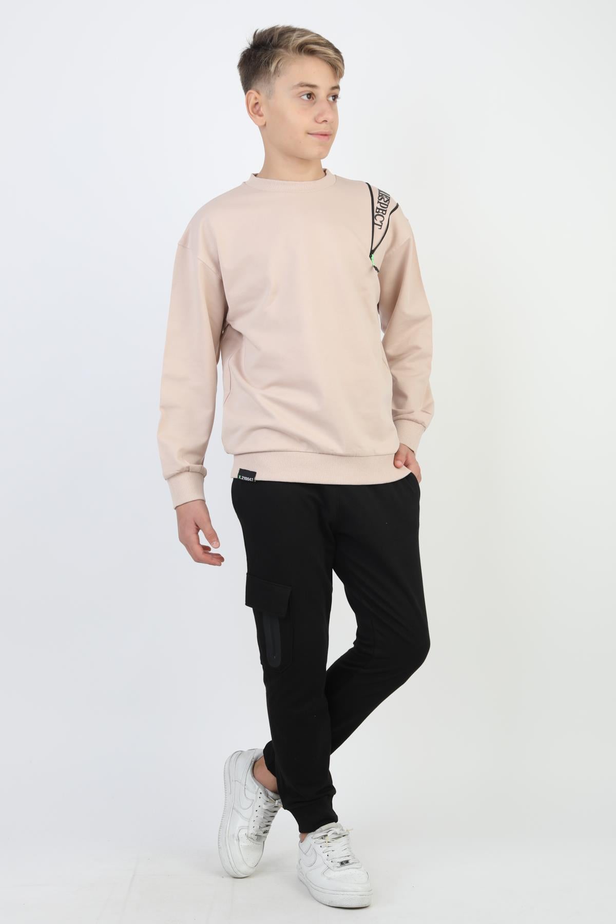 Mevsimlik Respect Baskılı 2 İplik %100 Pamuk 2 İplik Uzun Kollu Erkek Çocuk Sweatshirt