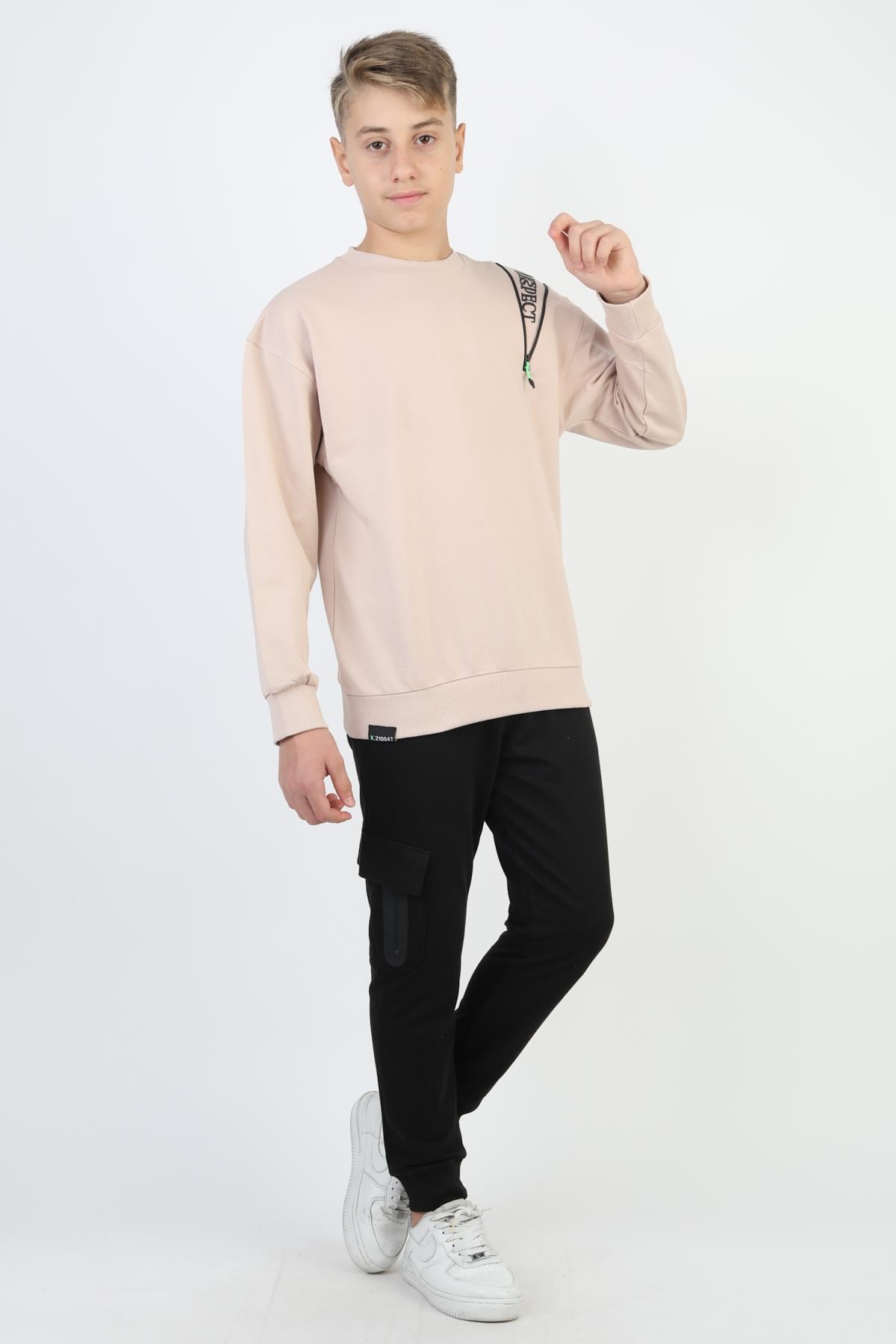Mevsimlik Respect Baskılı 2 İplik %100 Pamuk 2 İplik Uzun Kollu Erkek Çocuk Sweatshirt