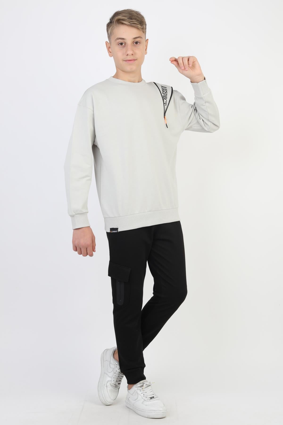 Mevsimlik Respect Baskılı 2 İplik %100 Pamuk 2 İplik Uzun Kollu Erkek Çocuk Sweatshirt