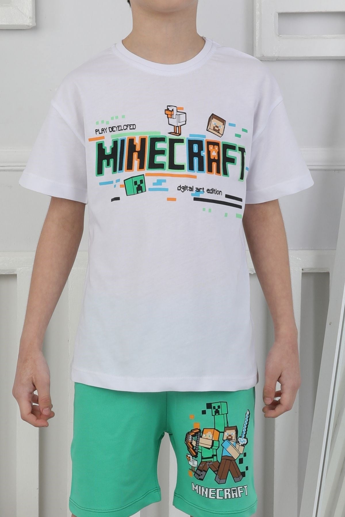 Minecraft Baskı Erkek Çocuk Şortlu Takım
