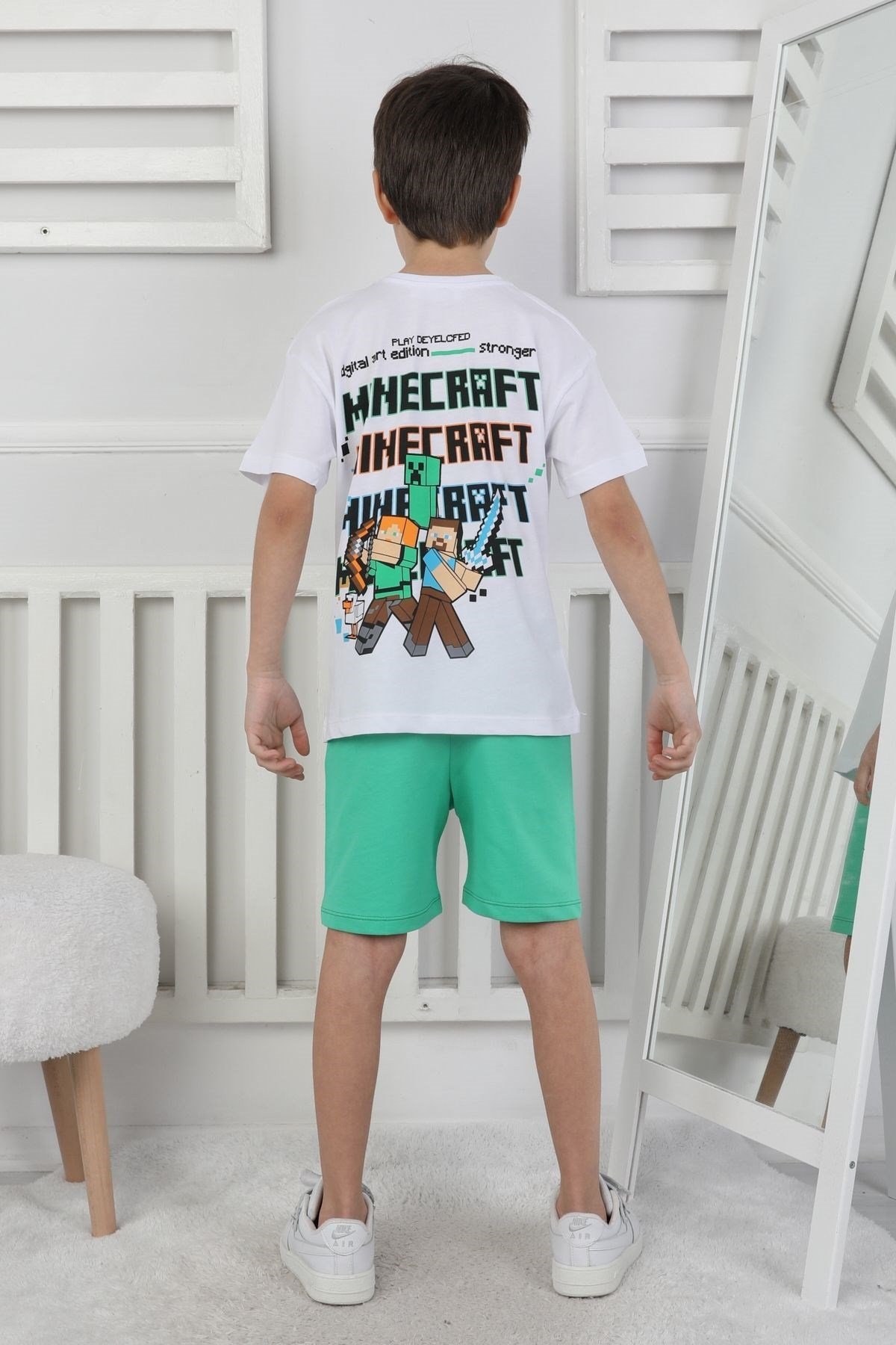 Minecraft Baskı Erkek Çocuk Şortlu Takım