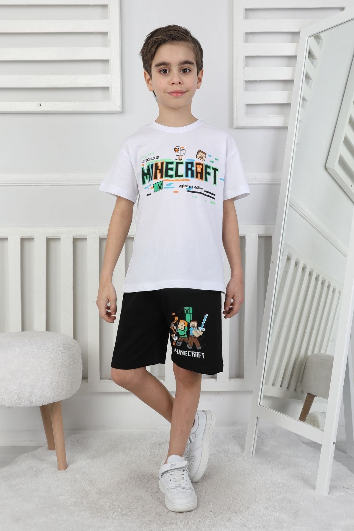Minecraft Baskı Erkek Çocuk Şortlu Takım