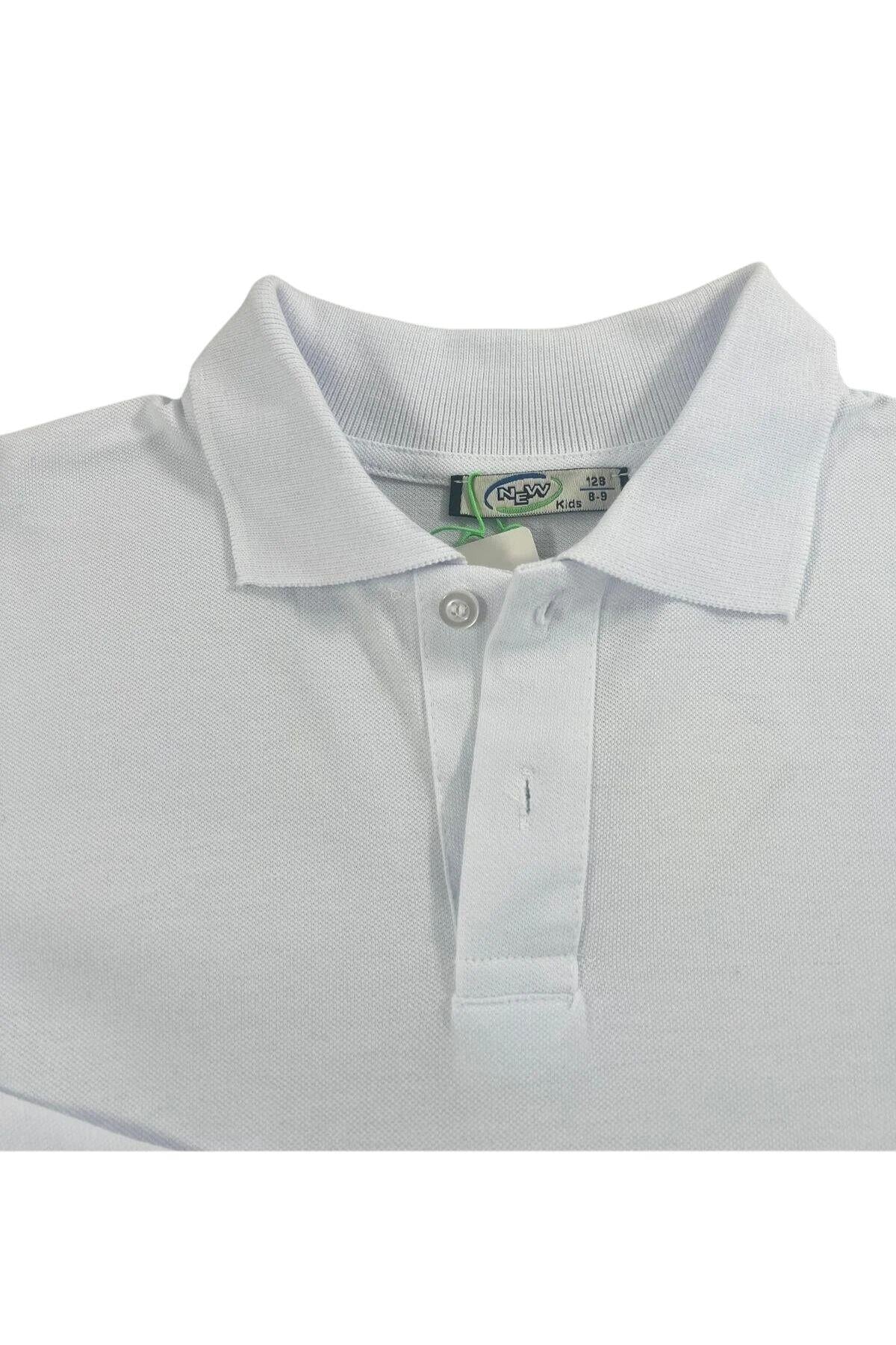 Nakışlı Basic Polo Yaka Beyaz Erkek Çocuk Sweatshirt
