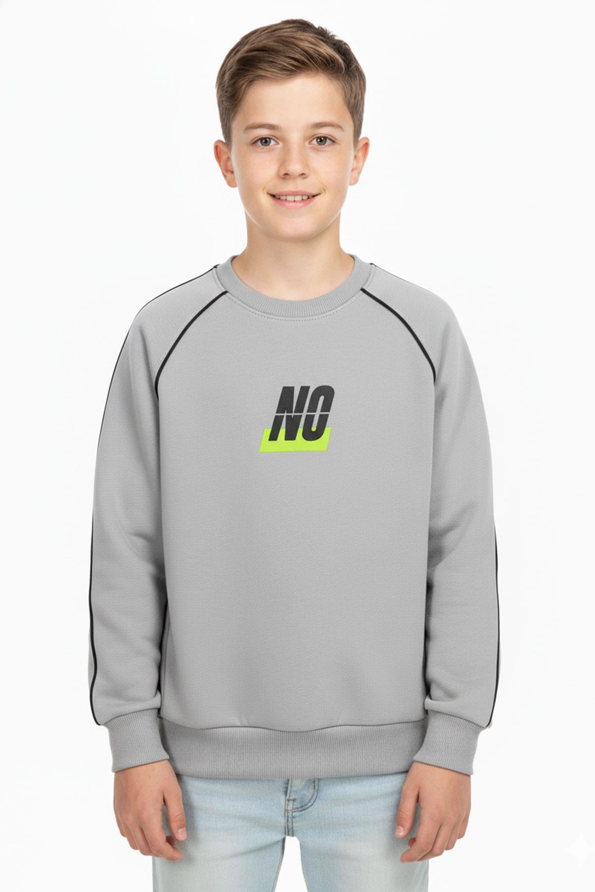 No Baskılı Kapşonsuz Rahat Erkek Çocuk Sweatshirt