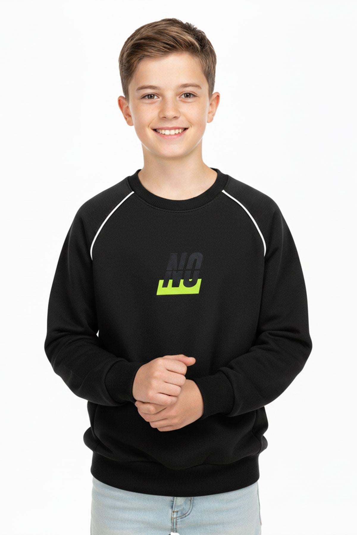 No Baskılı Kapşonsuz Rahat Erkek Çocuk Sweatshirt