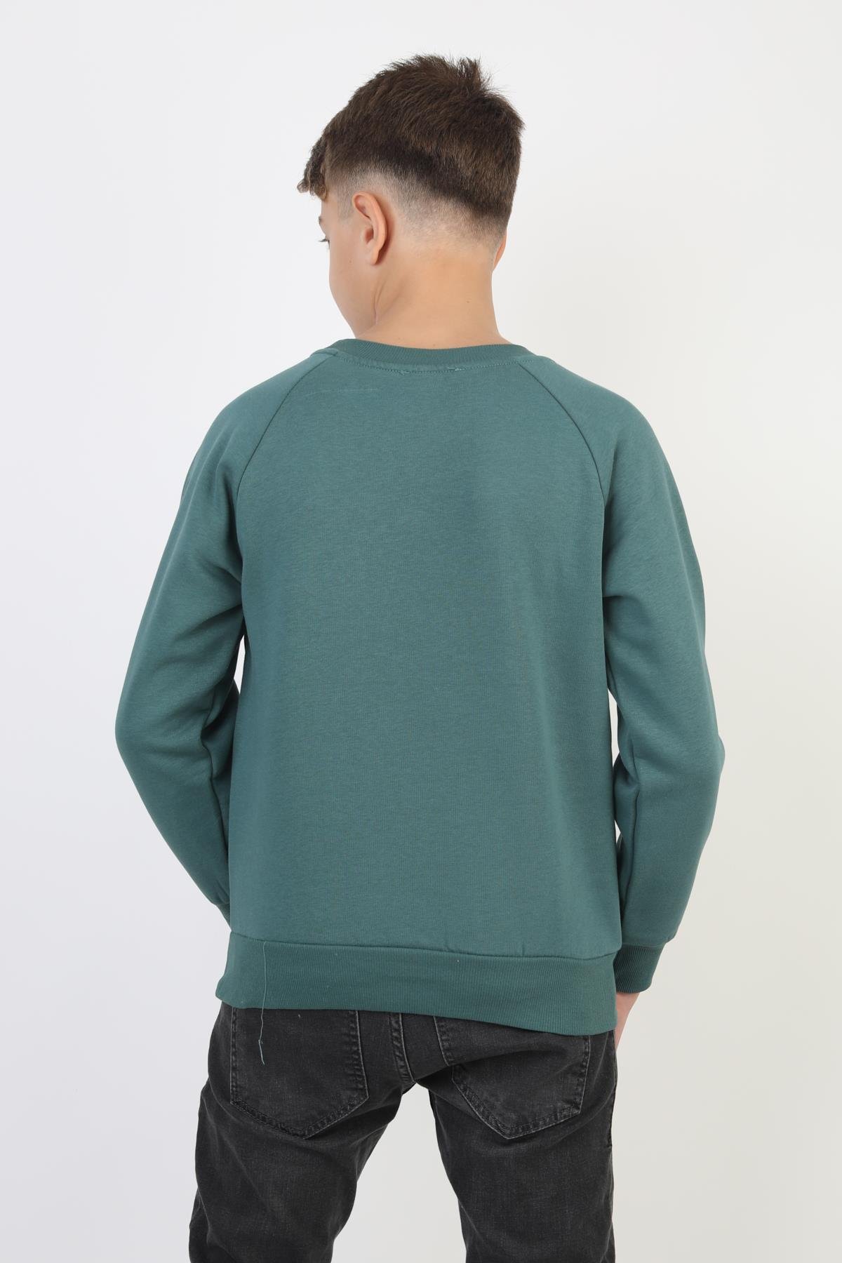 No Baskılı Kapşonsuz Rahat Erkek Çocuk Sweatshirt