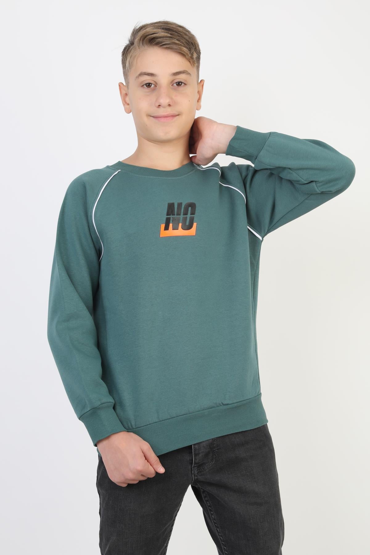 No Baskılı Kapşonsuz Rahat Erkek Çocuk Sweatshirt