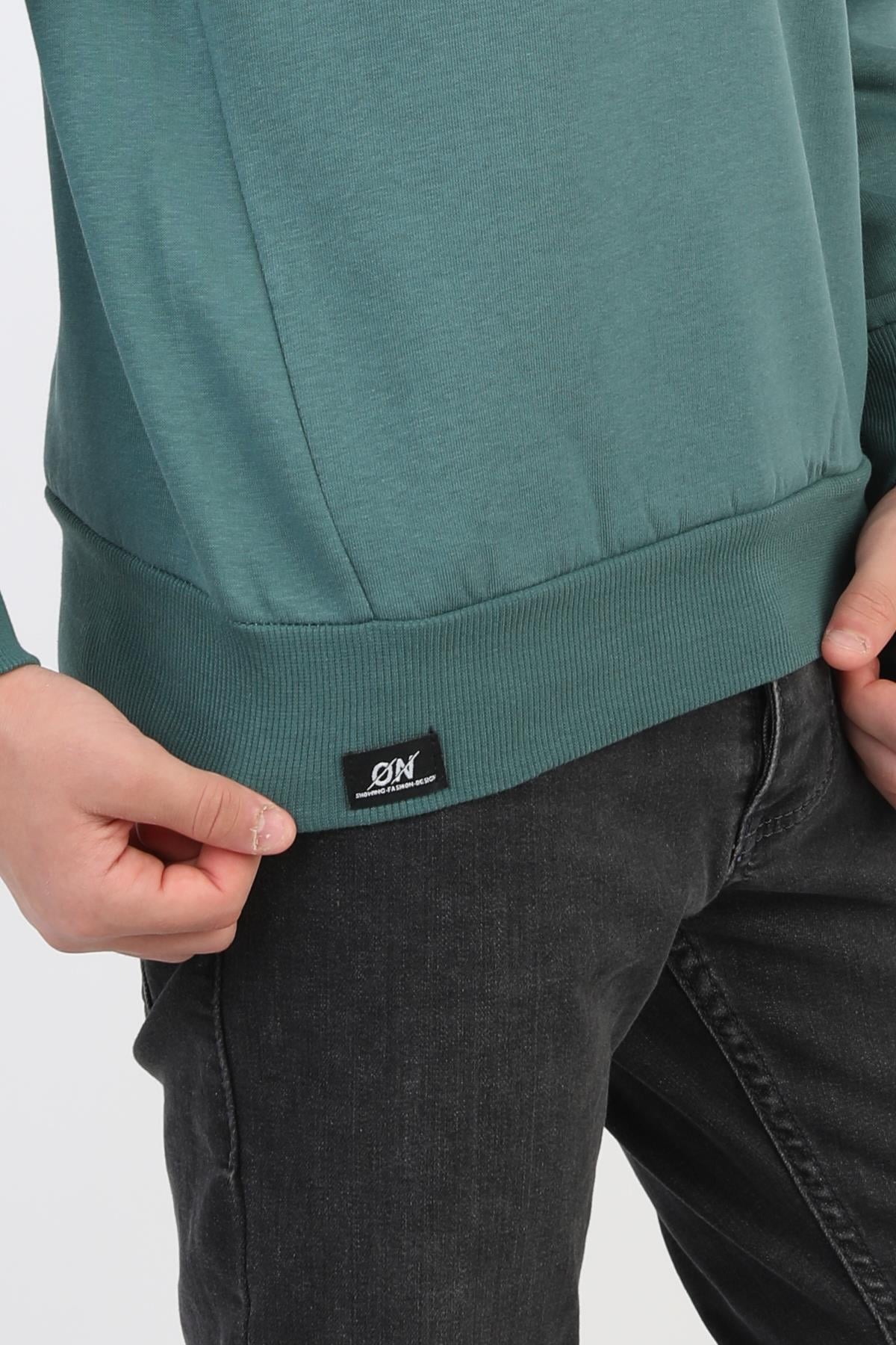 No Baskılı Kapşonsuz Rahat Erkek Çocuk Sweatshirt