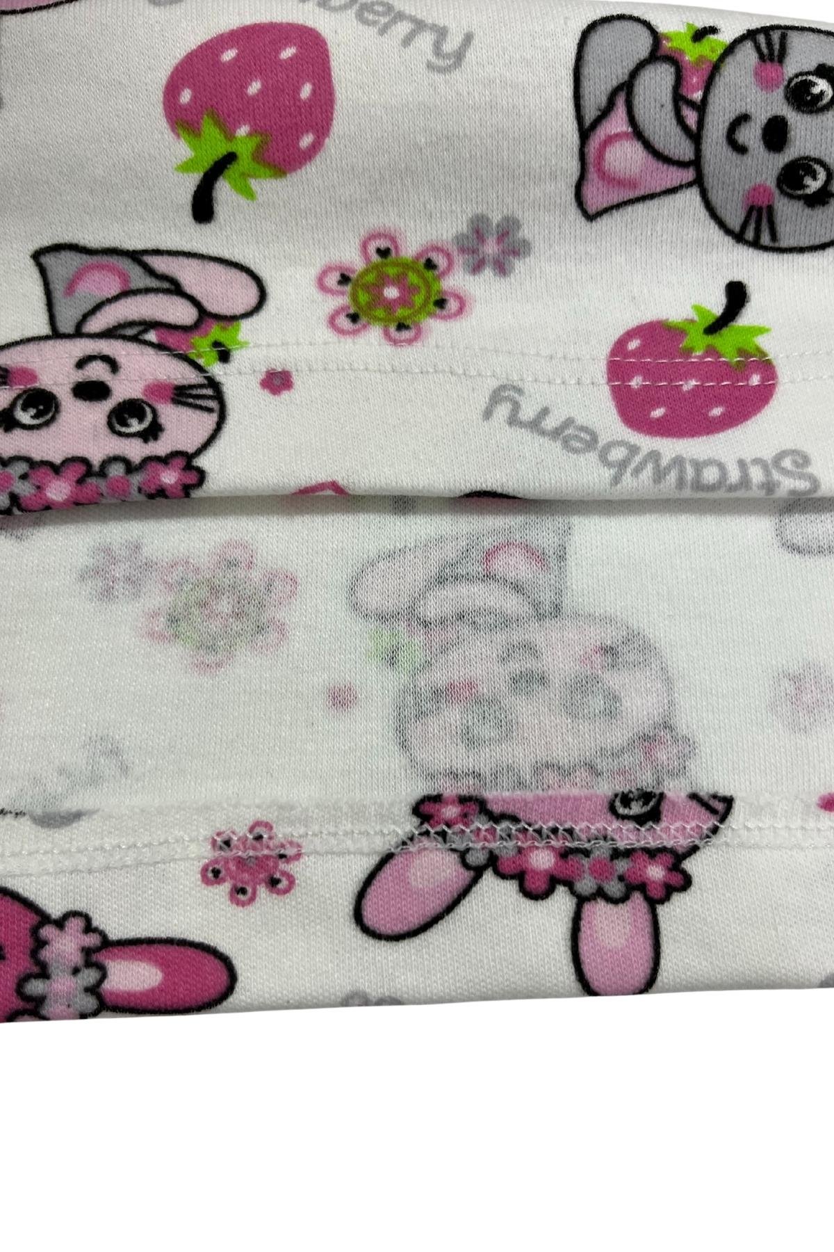Tavşan Desenli Uzun Kollu Mevsimlik Pamuk Kız Çocuk Pijama Takımı