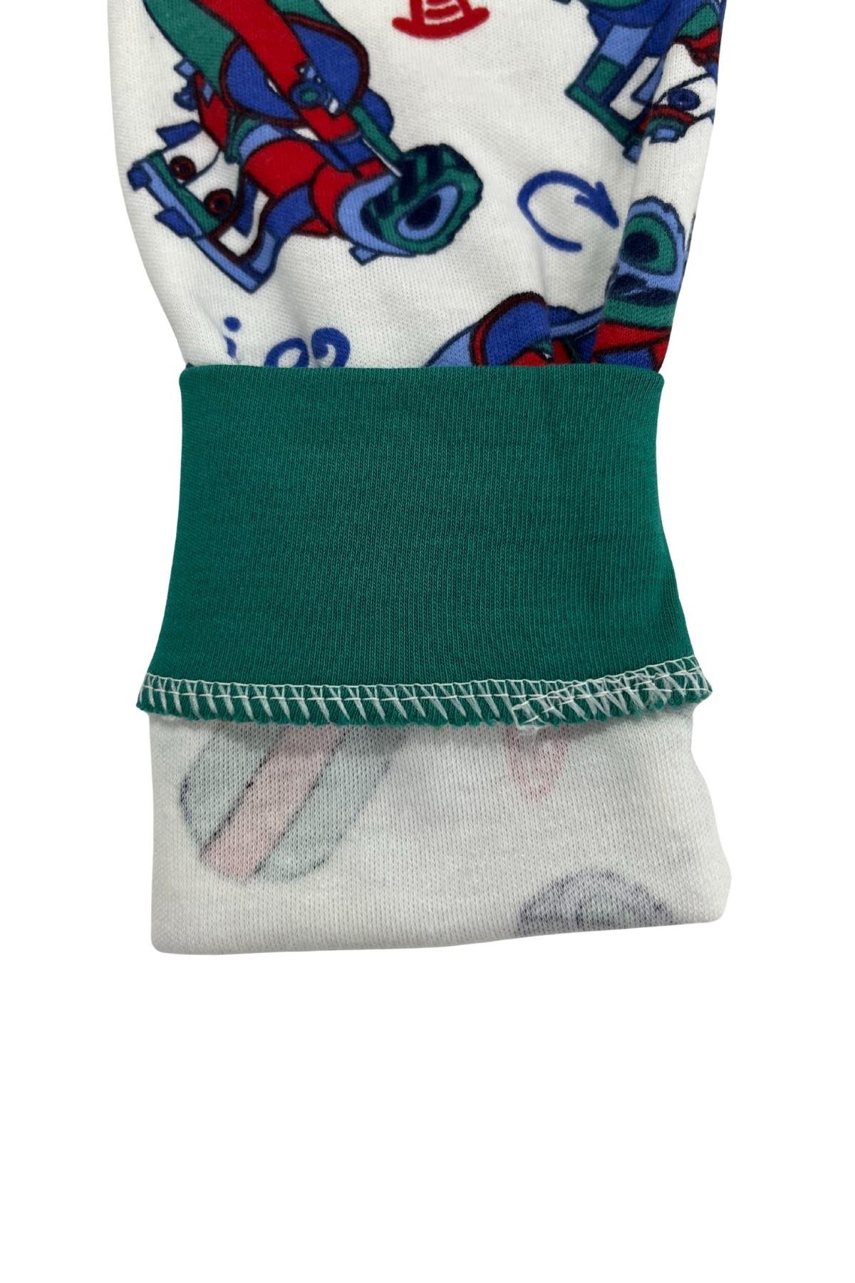 Traktör ve İş Makinesi Desenli Uzun Kollu Mevsimlik Erkek Çocuk Pamuk Pijama Takımı