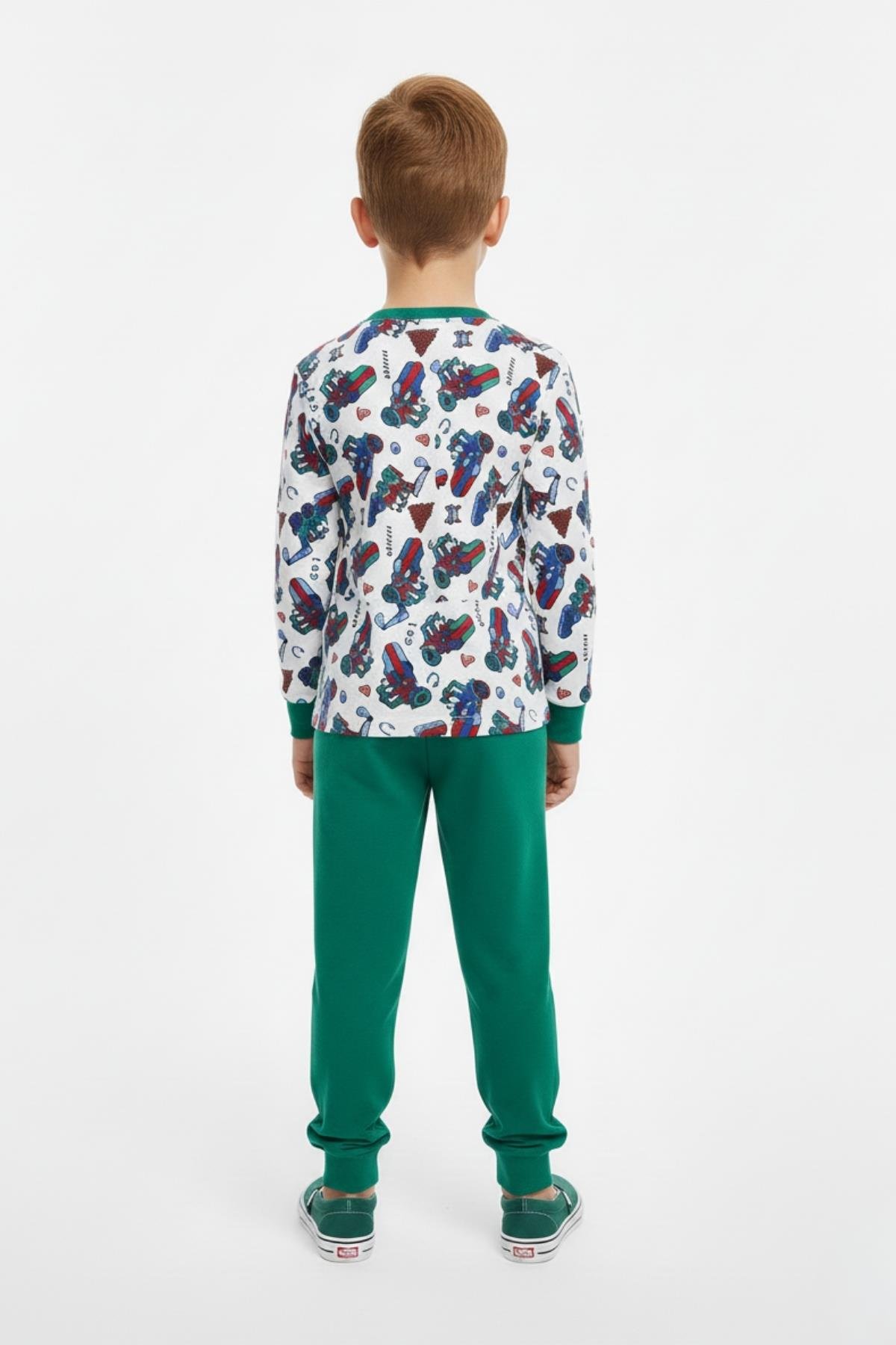 Traktör ve İş Makinesi Desenli Uzun Kollu Mevsimlik Erkek Çocuk Pamuk Pijama Takımı