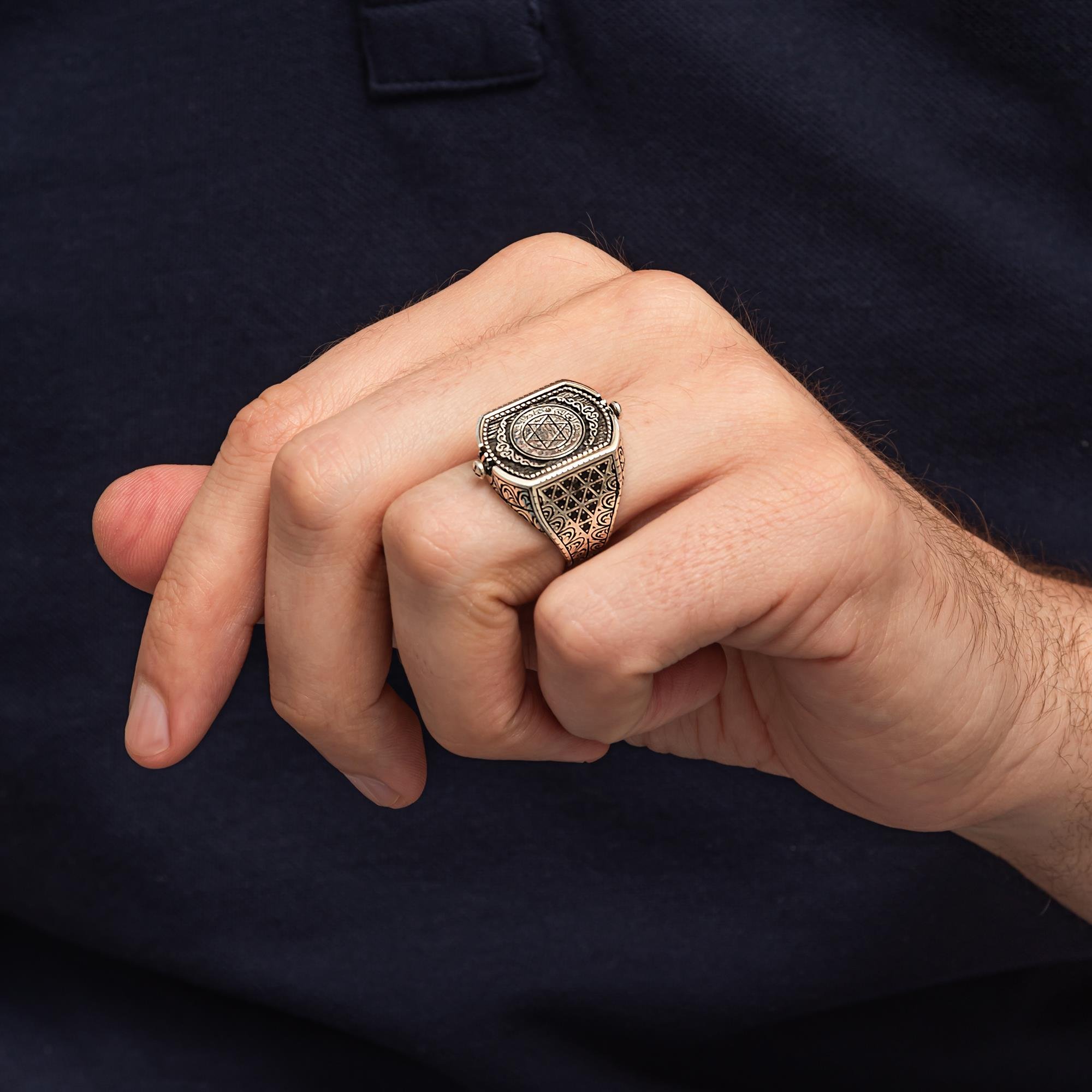 Hz. Süleyman Mührü Çift Taraflı 925 Erkek Gümüş Yüzük