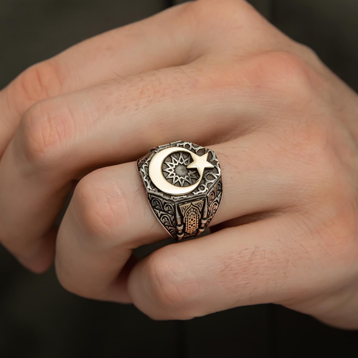Kare Mikro Taşlı 925 Gümüş Erkek Yüzük