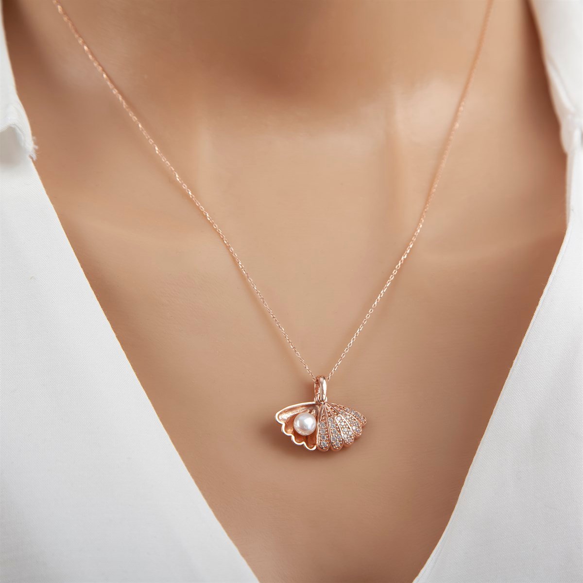 Mercan İnci Rose Kaplama 925 Gümüş Kadın Kolye