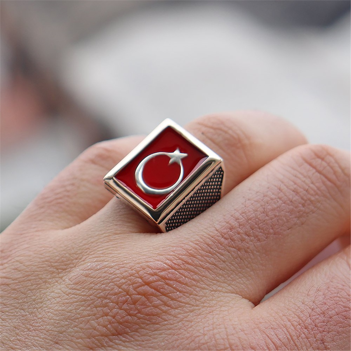 Mineli Ay Yıldızlı  Gümüş Yüzük