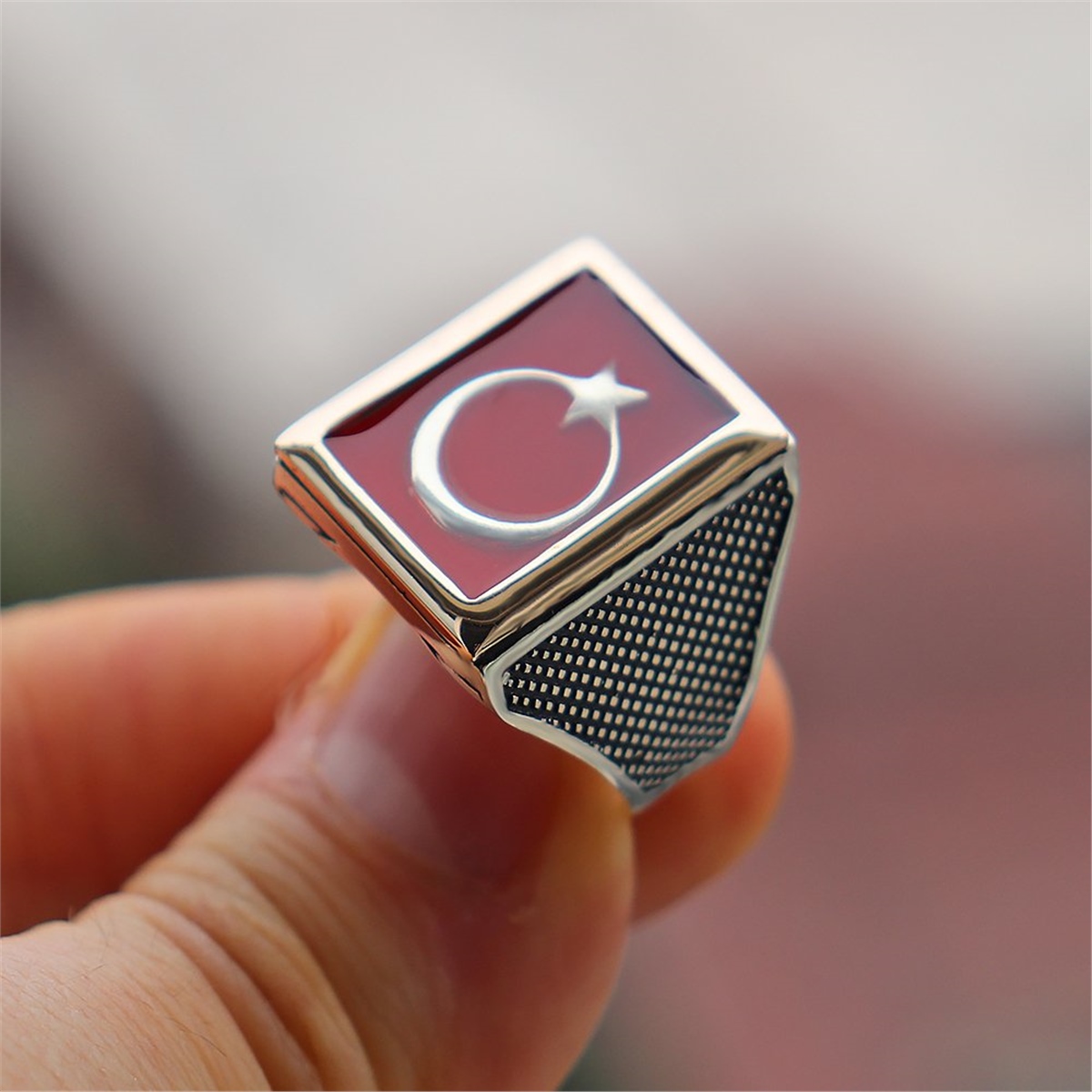 Mineli Ay Yıldızlı  Gümüş Yüzük