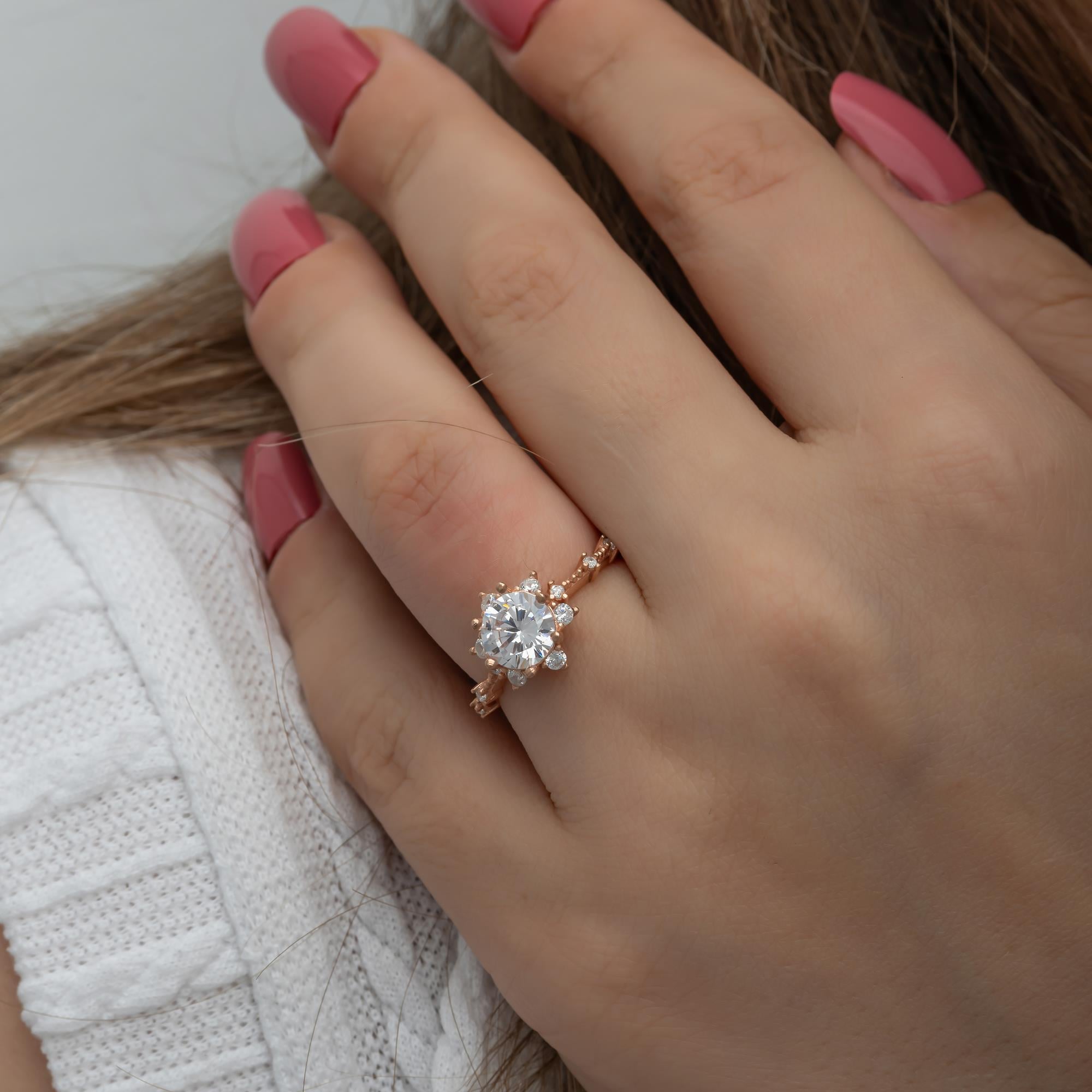 Prenses Model Rose Kaplama Zirkon Taşlı Gümüş Tektaş Yüzük