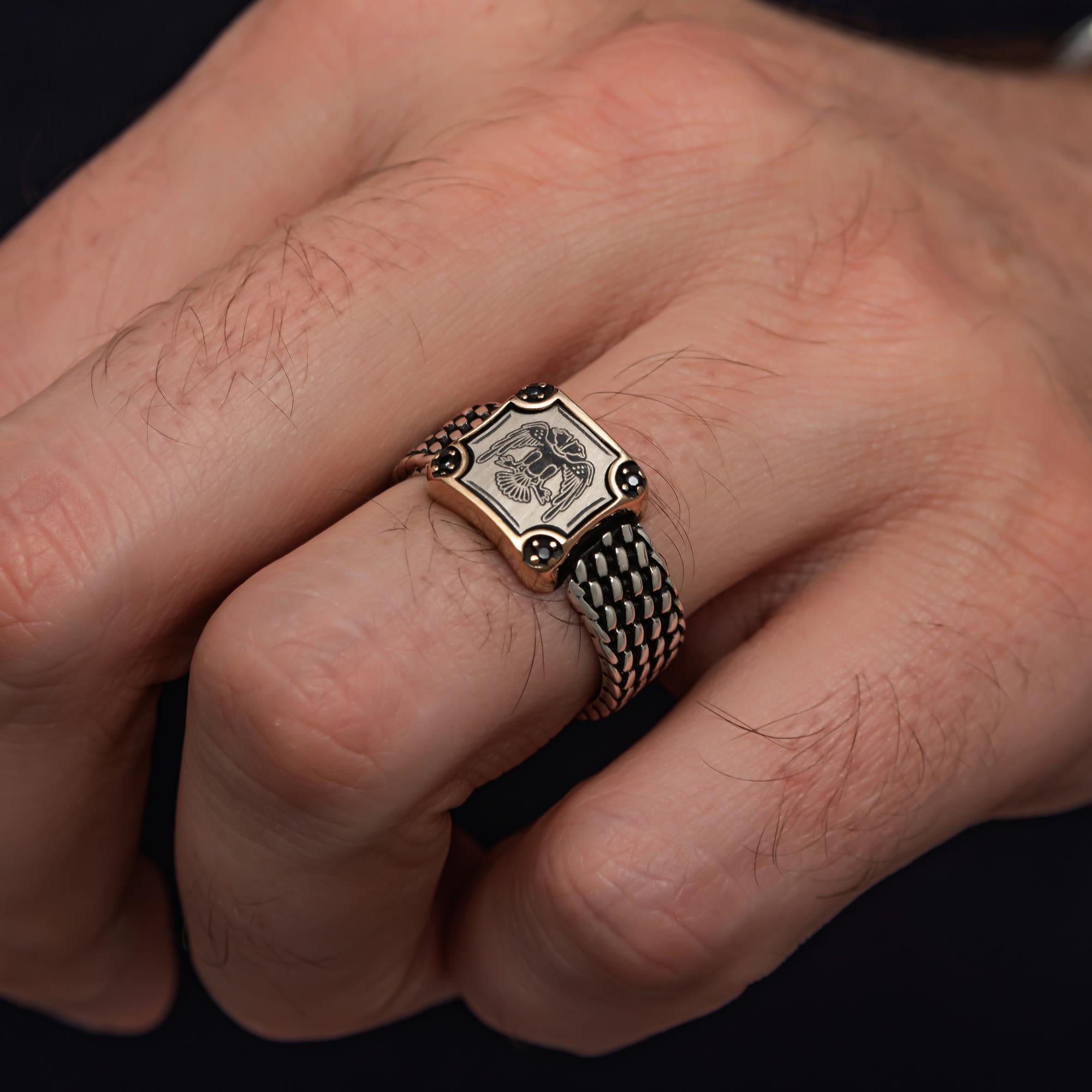 Selçuklu Devleti Çift Başlı Kartal 925 Gümüş Erkek Yüzük