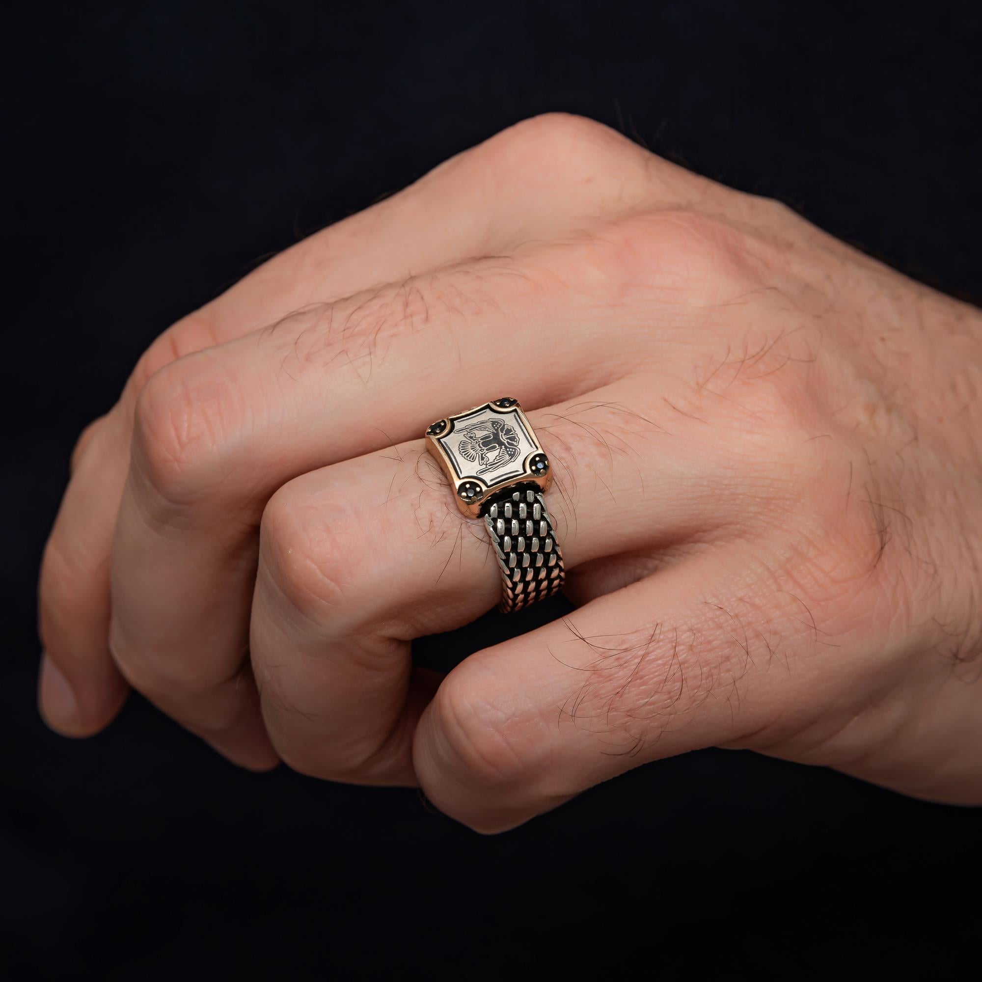 Selçuklu Devleti Çift Başlı Kartal 925 Gümüş Erkek Yüzük