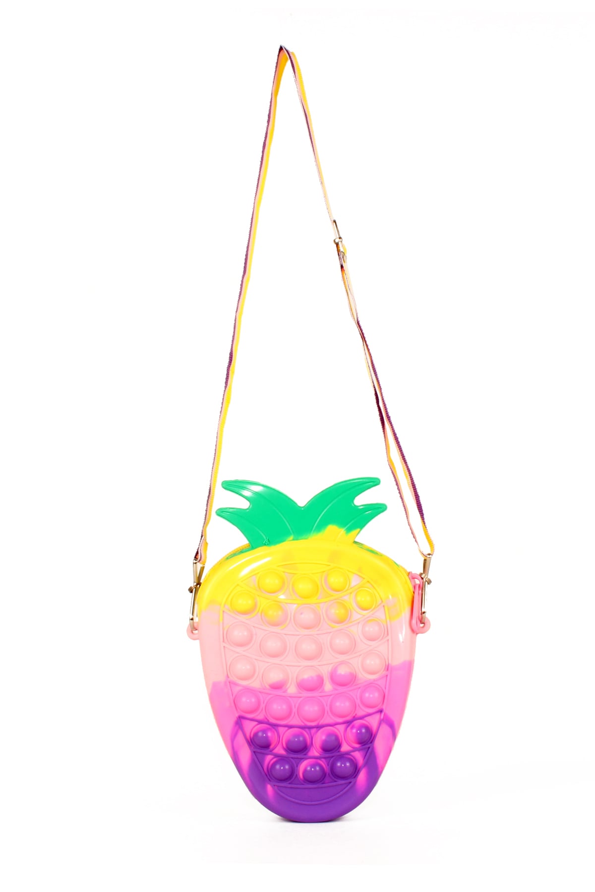 LWE60660-CokRnkPmbTalhaLuwwe Bag'sÇocuk Ananas Şeklinde Pop It Push Bubble Fidget Popit Eğitici Oyuncak Ayarlanabilir Askılı Omuz Çantası  12x18cm 30 Baloncuklu (60660)