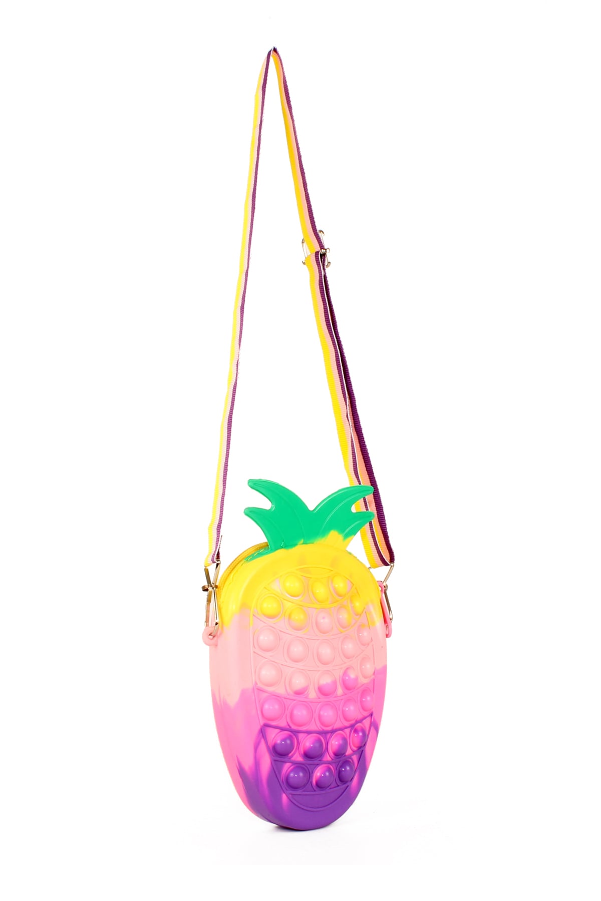 LWE60660-CokRnkPmbTalhaLuwwe Bag'sÇocuk Ananas Şeklinde Pop It Push Bubble Fidget Popit Eğitici Oyuncak Ayarlanabilir Askılı Omuz Çantası  12x18cm 30 Baloncuklu (60660)