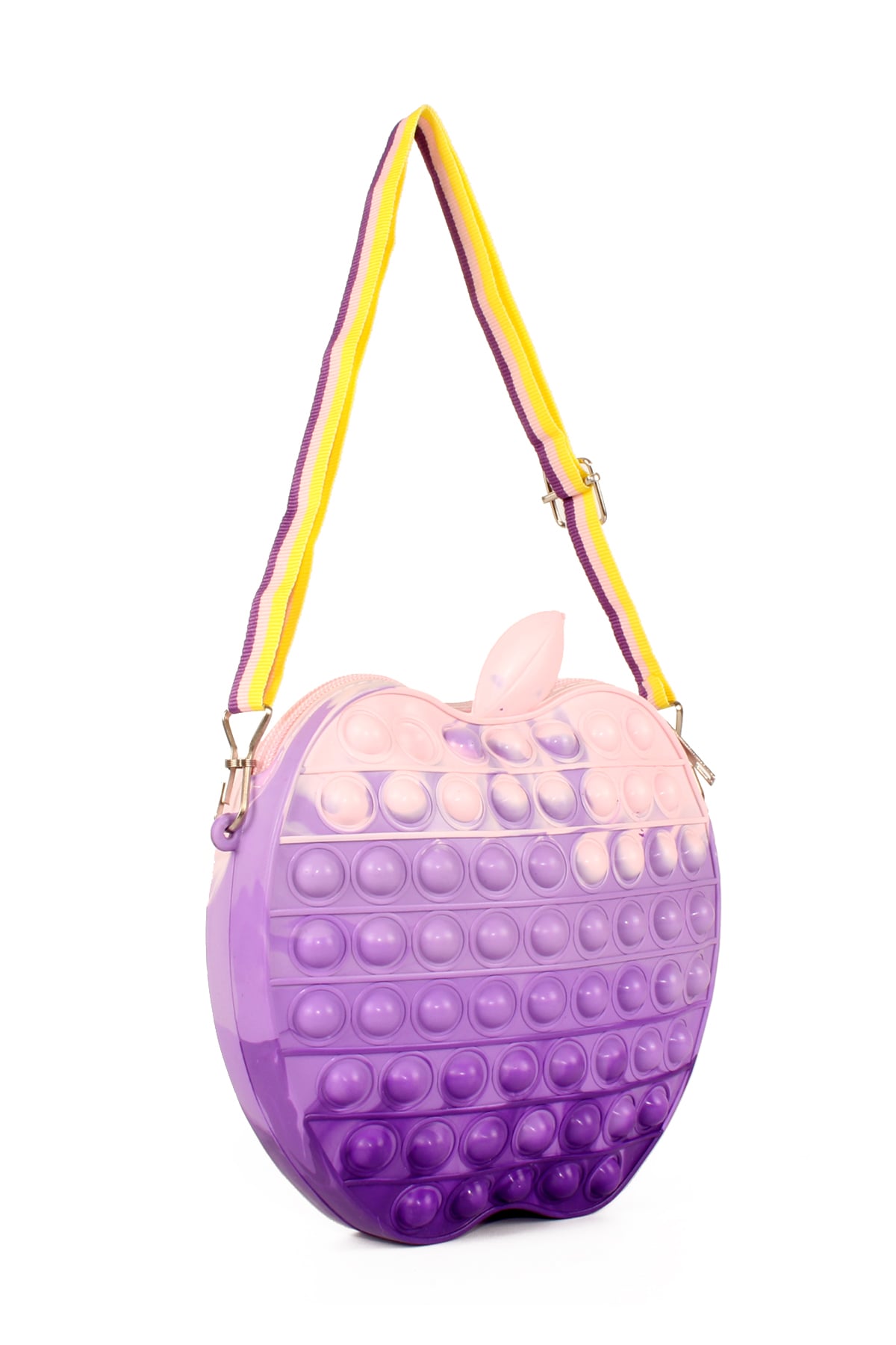 LWE60659-CokRnkMorTalhaLuwwe Bag'sÇocuk Elma Şeklinde Pop It Push Bubble Fidget Popit Eğitici Oyuncak Ayarlanabilir Askılı Omuz Çantası  17x18cm 62 Baloncuklu (60659)